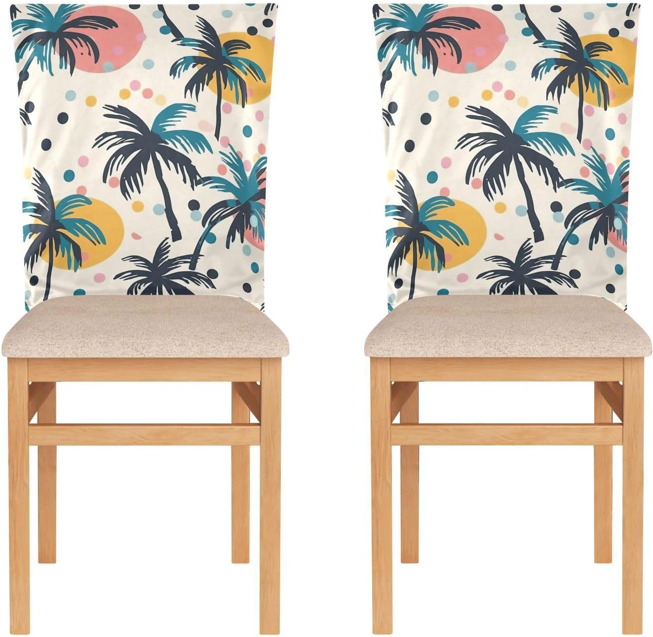 ALAZA Tropical Palm Tree and Polka Dots Chair Back Cover Set of 6, Washable Reusable Removable Chair Slipcovers Decorative Chair Cover for Home Kitchen Wedding Party