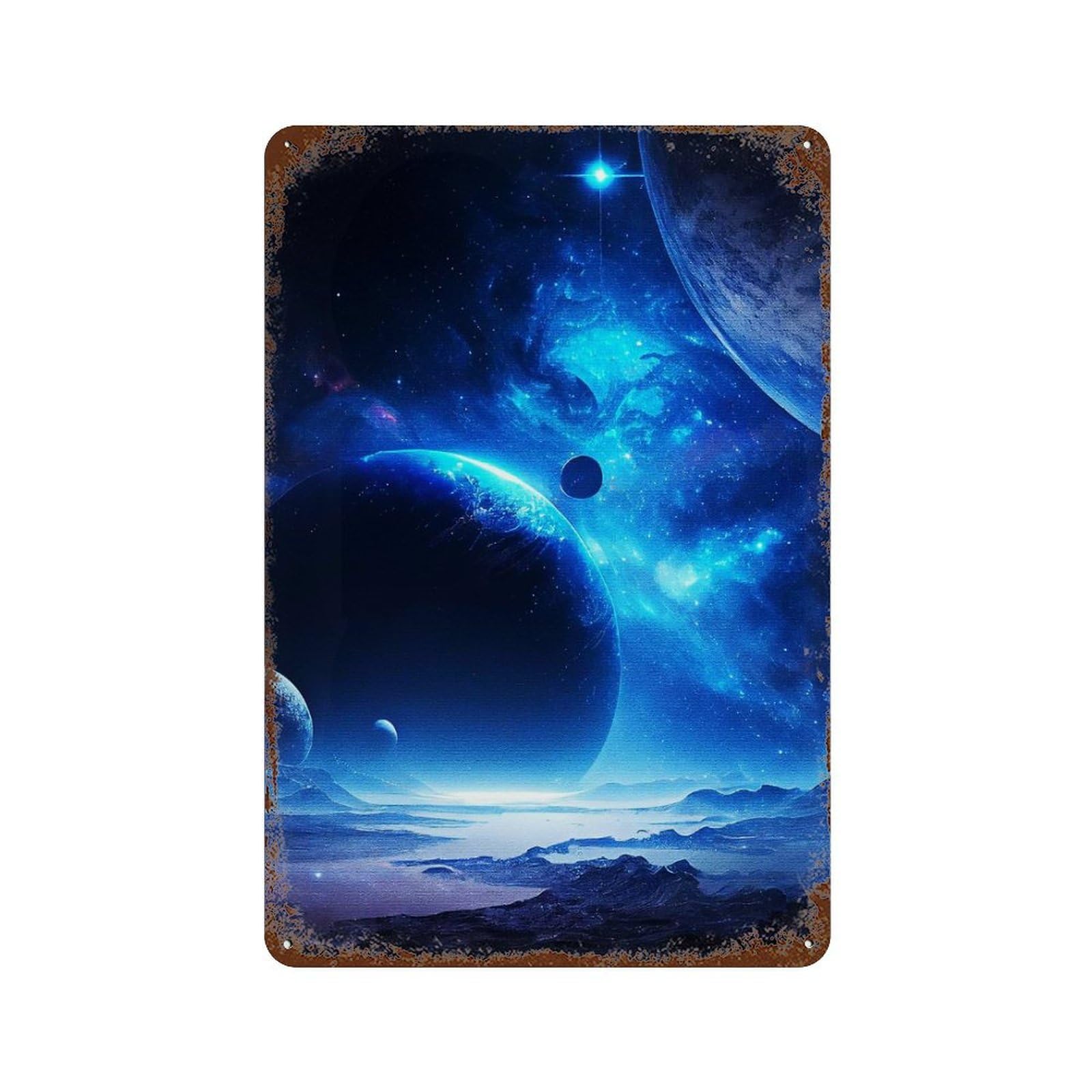 Blue Galaxy Rust Effect Tin Sign 11.8"x7.9", Vintage Wall Decor for Pub, Kitchen And Man Cave Decor