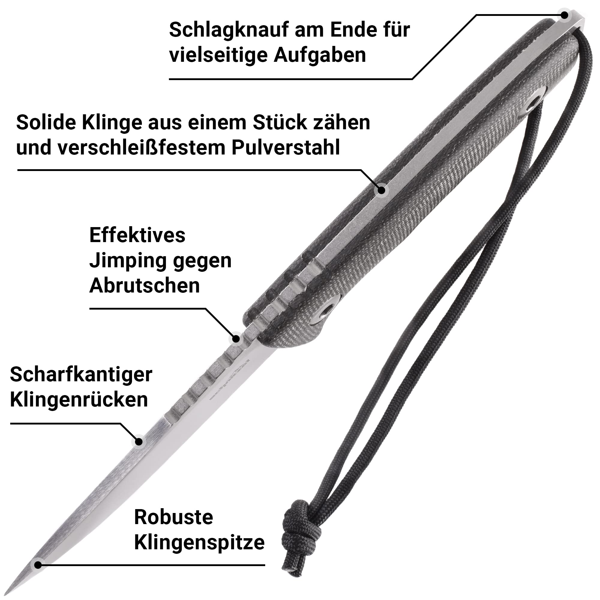 SCHNITZEL TRI Outdoormesser - Special Edition - Sonderedition, Full-Tang | Feststehendes Messer mit ca. 10,4 cm langer Klinge aus CPM 3V Stahl, Micarta Griff, Kydex Scheide mit Dangler-Tragesystem