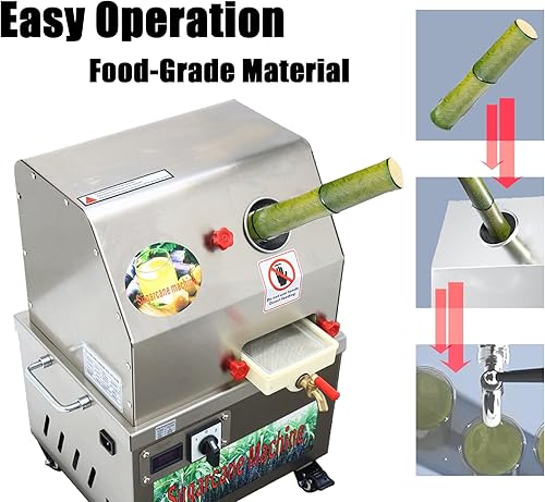 Miniatura 2 de Exprimidor eléctrico de caña de azúcar, prensa vertical con 3 rodillos de acero inoxidable, alta capacidad de 660 lbh, fácil de limpiar, diseño
