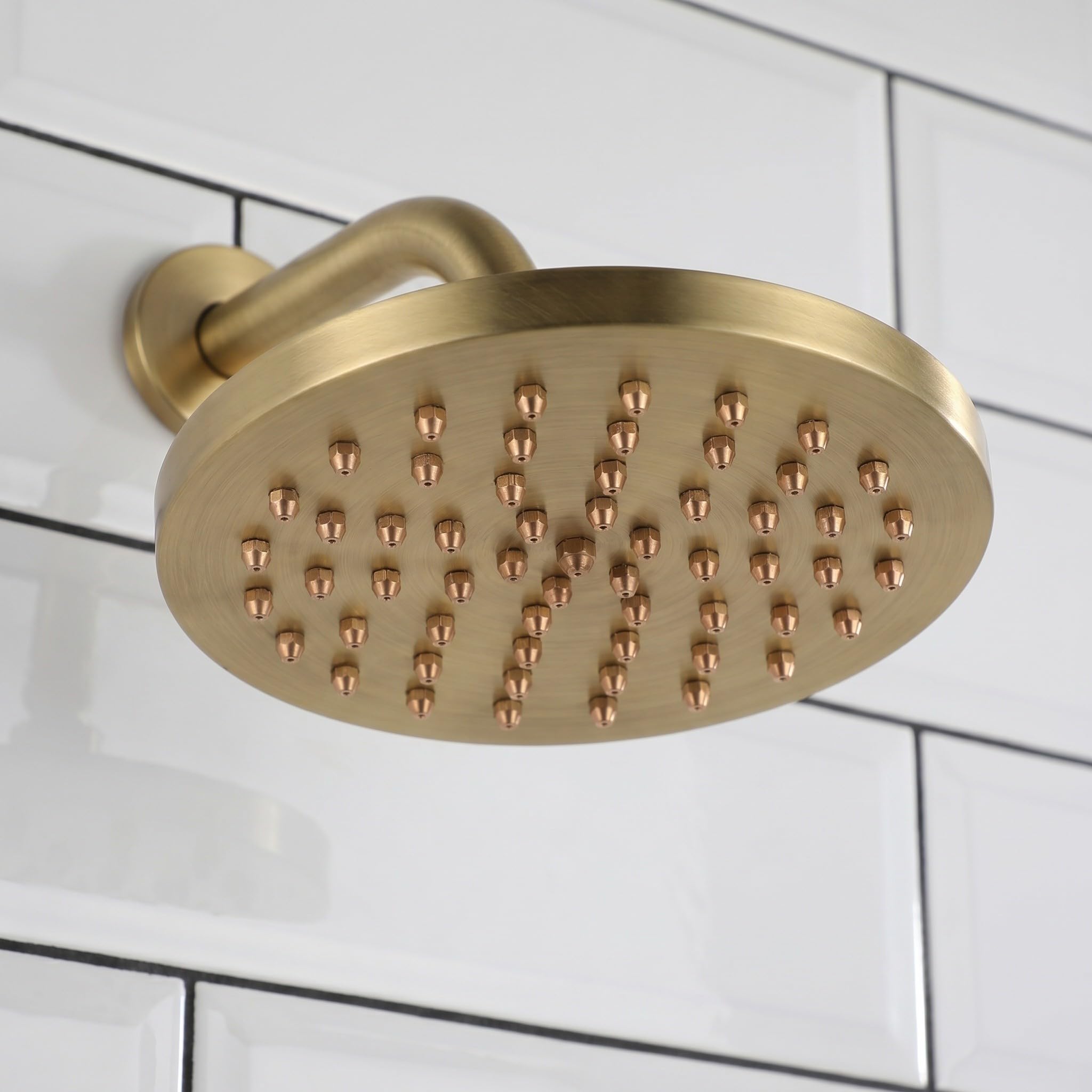 Veemoon Soffione doccia a pioggia - Facile installazione - Soffione doccia rotondo in rame a soffitto anti-perdita - a pioggia per il bagno, ideale per un'esperienza rilassante sotto la
