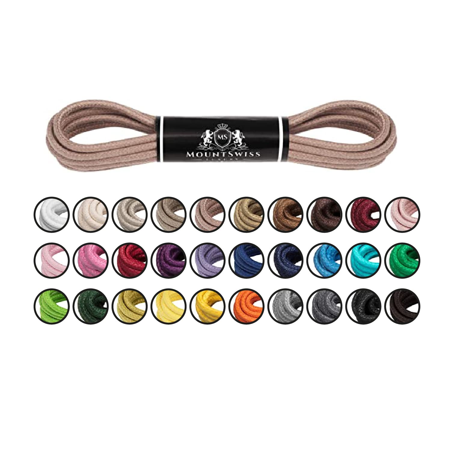 Mount Swiss Luxury Schuhbänder I Wasserabweisende und reißfeste Schnürsenkel rund ø 2-3 mm aus feiner Baumwolle/gewachst für Business Anzug und Lederschuhe I Edle Shoelaces Längen 45-120 cm