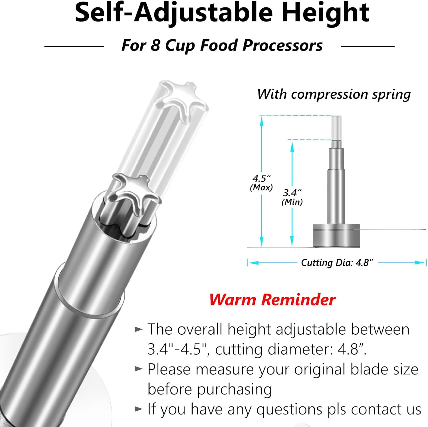 All Stainless Steel Chopping Blade, Plastic-Free & Self-Adjustable Height Chopper Compatible with Ganiza, BUMET, SPZTJK, Syvio, Homeasy and More 8 Cup/2L Food Processors, Safer Baby Food Making