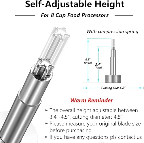 Miniatura 3 de Cuchillas para procesador de alimentos de acero inoxidable, sin plástico y autoajustable, altura compatible con Ganiza, KOIOS, Syvio, cocina en la