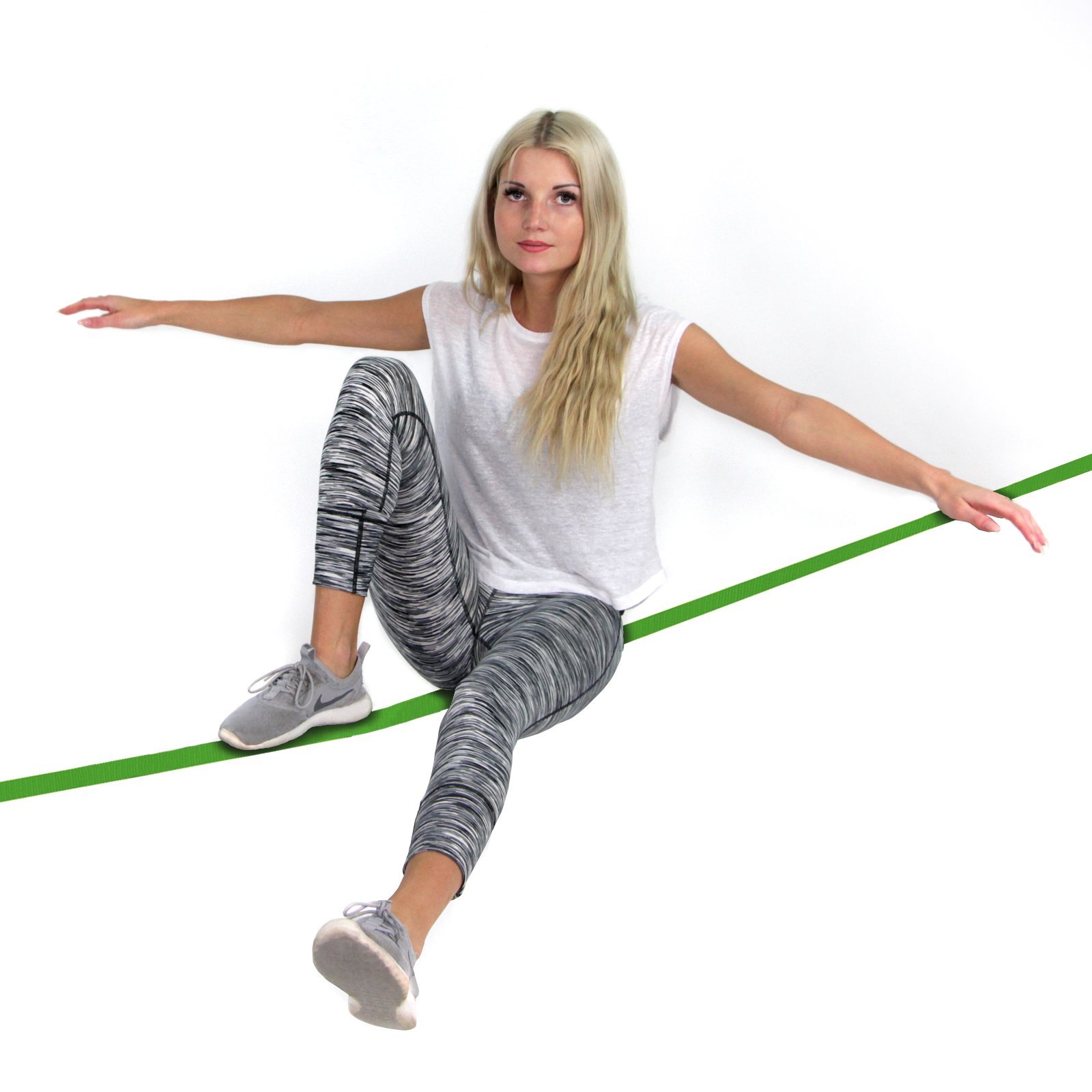 ALPIDEX Slackline 15 m pour débutants et utilisateurs expérimentés, Charge maximale 2 tonnes, Compris Sac de Transport, Couleur:Vert