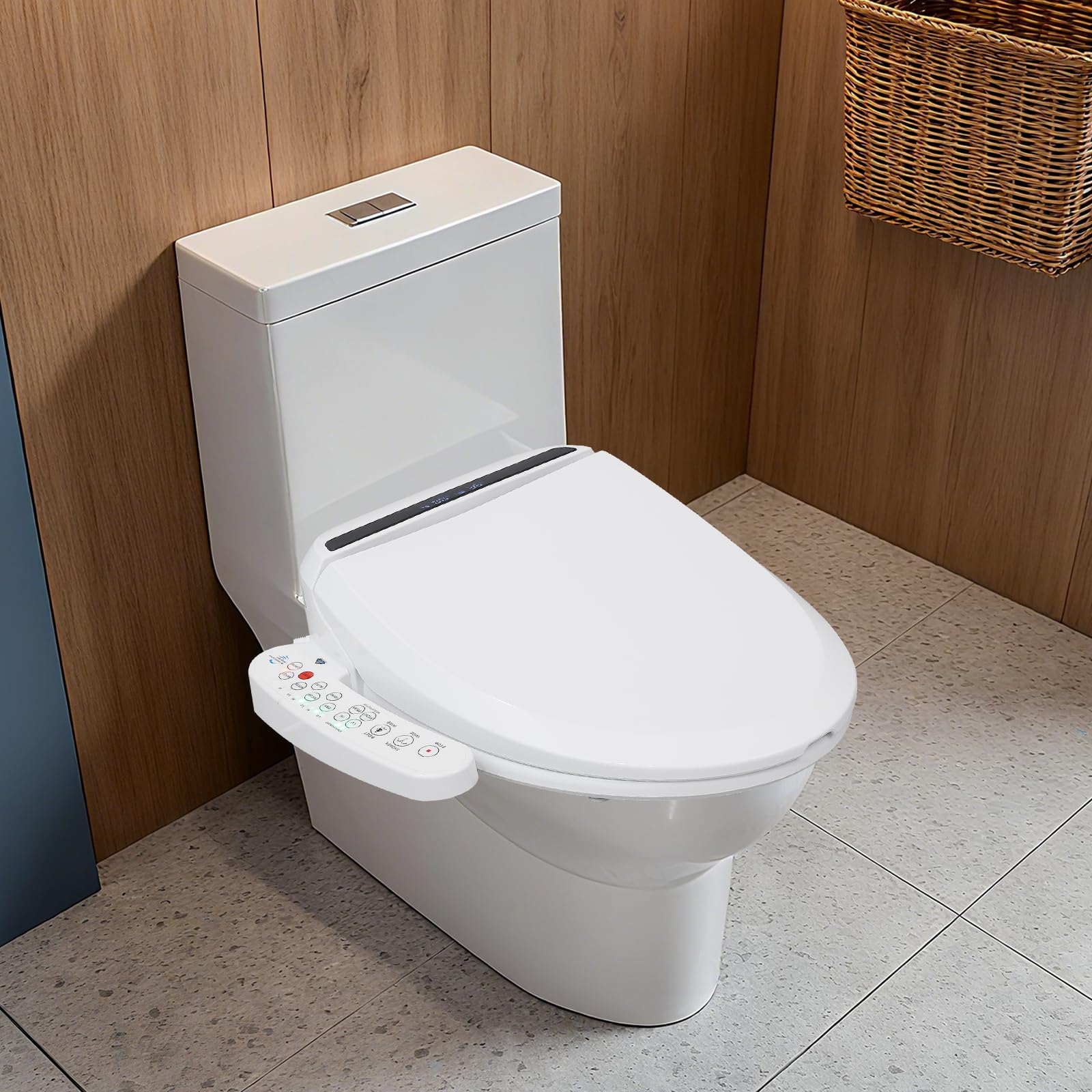 Inteligentna deska sedesowa elektryczna bidet, podgrzewana deska sedesowa z bocznym sterowaniem, regulowana dysza, spersonalizowana regulacja ciśnienia wody, ciepłe suszenie powietrzem