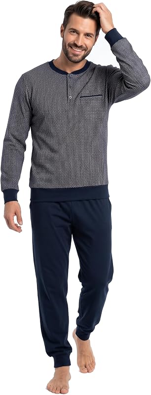 o-day Vanuè Pigiama Uomo Invernale Caldo Cotone Lungo Elegante 3 Bottoni