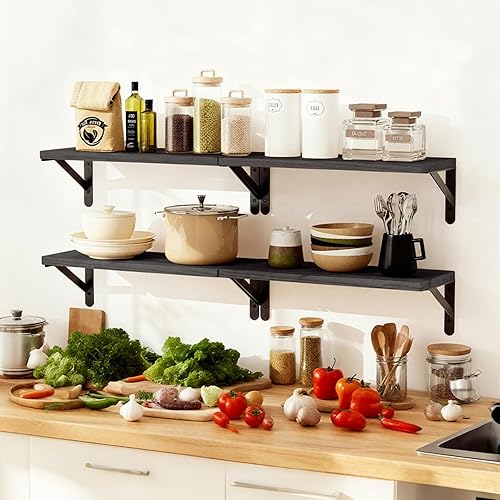 Miniatura 7 de Fixwal Estantes flotantes para pared, estantes de madera montados en la pared para dormitorio, baño, sala de estar, almacenamiento y decoración de