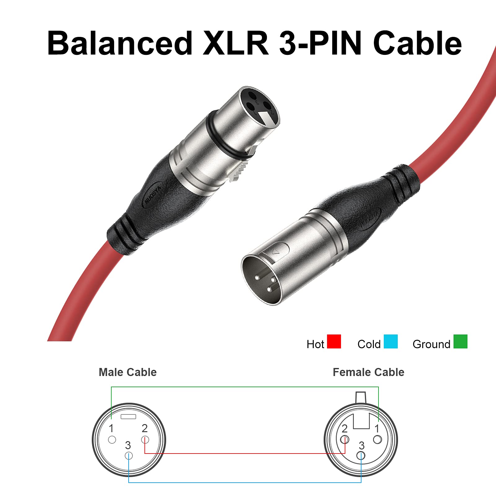Cavo XLR Bilanciato 10m, 2 pacchi Cavo per microfono, Cavo da XLR 3 pin maschio a femmina, per registratore da studio, microfono, mixer, sistema di altoparlanti, alimentazione phantom