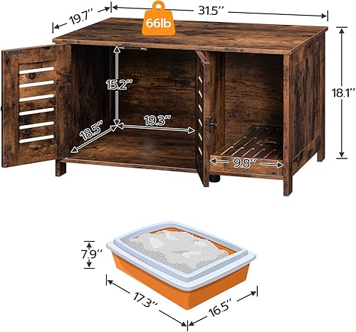 Miniatura 3 de HOOBRO Caja de arena para gatos, Muebles de caja de arena de doble puerta, Muebles de caja de arena oculta, Tablero de control de arena a prueba de