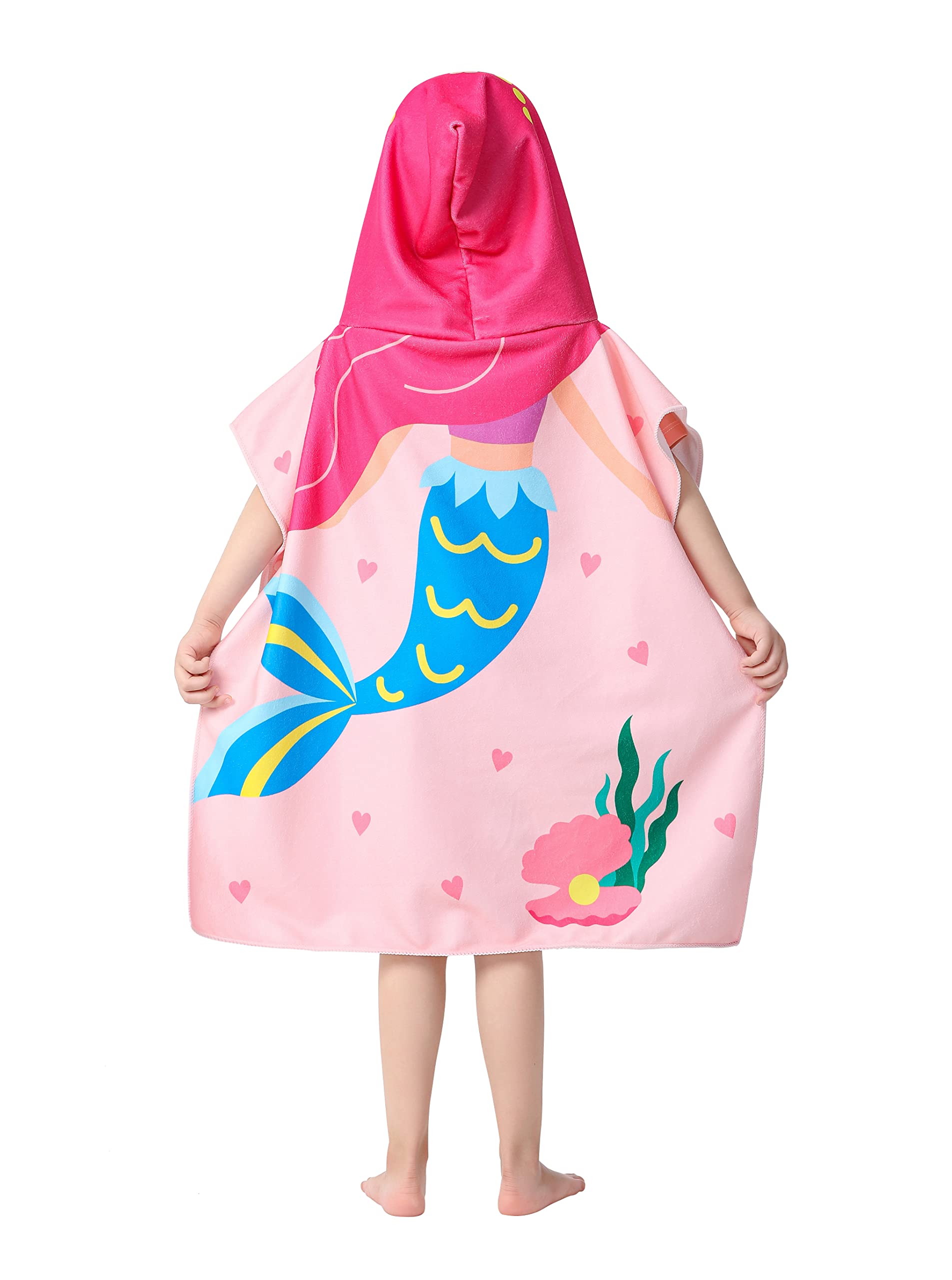 Poncho de toalla de playa con capucha de sirena rosa para niños y niñas, para baño, piscina, natación, poncho de baño de microfibra suave y ligera