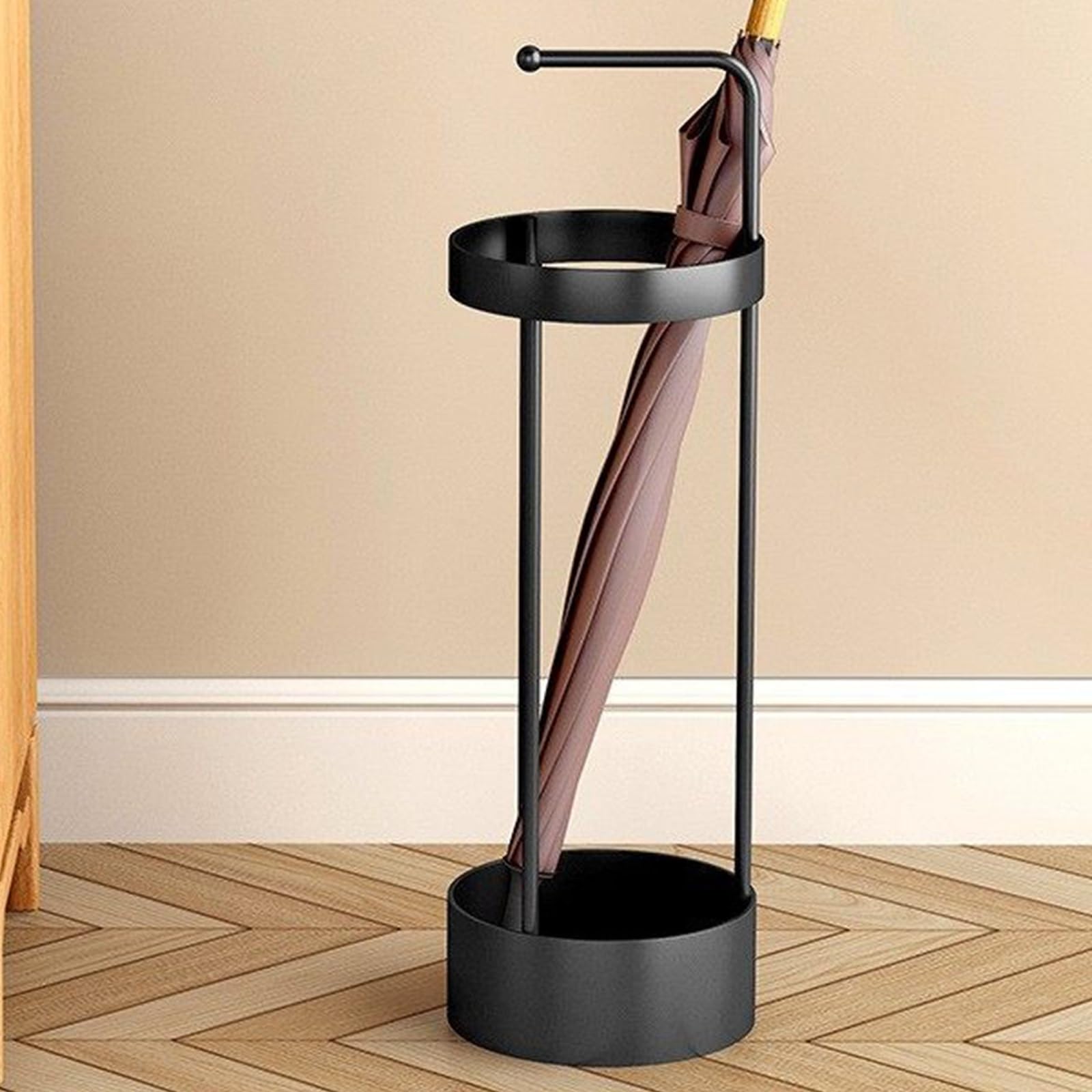 Porte-parapluies intérieur avec bac à eau et rangement métallique pour couloir et bureau