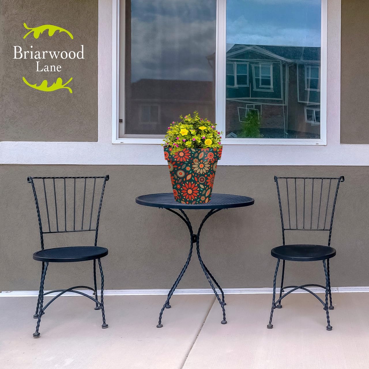 Briarwood Lane Orange and Teal Medium Floral Planter