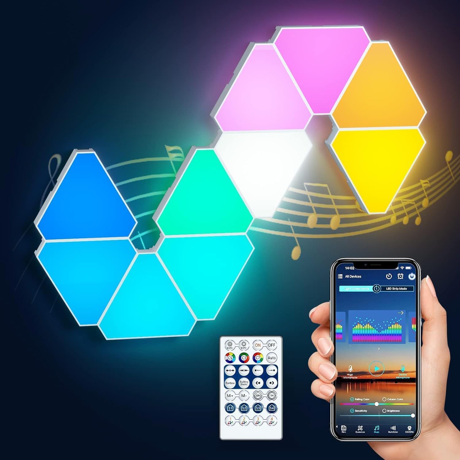 6 Pack Triangle Lights, XVersion Smart RGB Lights App with Remote Control, DIY Smart LED Lights Music Sync for Home Decor, Living Room, Bedroom, Gaming Room Setup, Mood Lighting