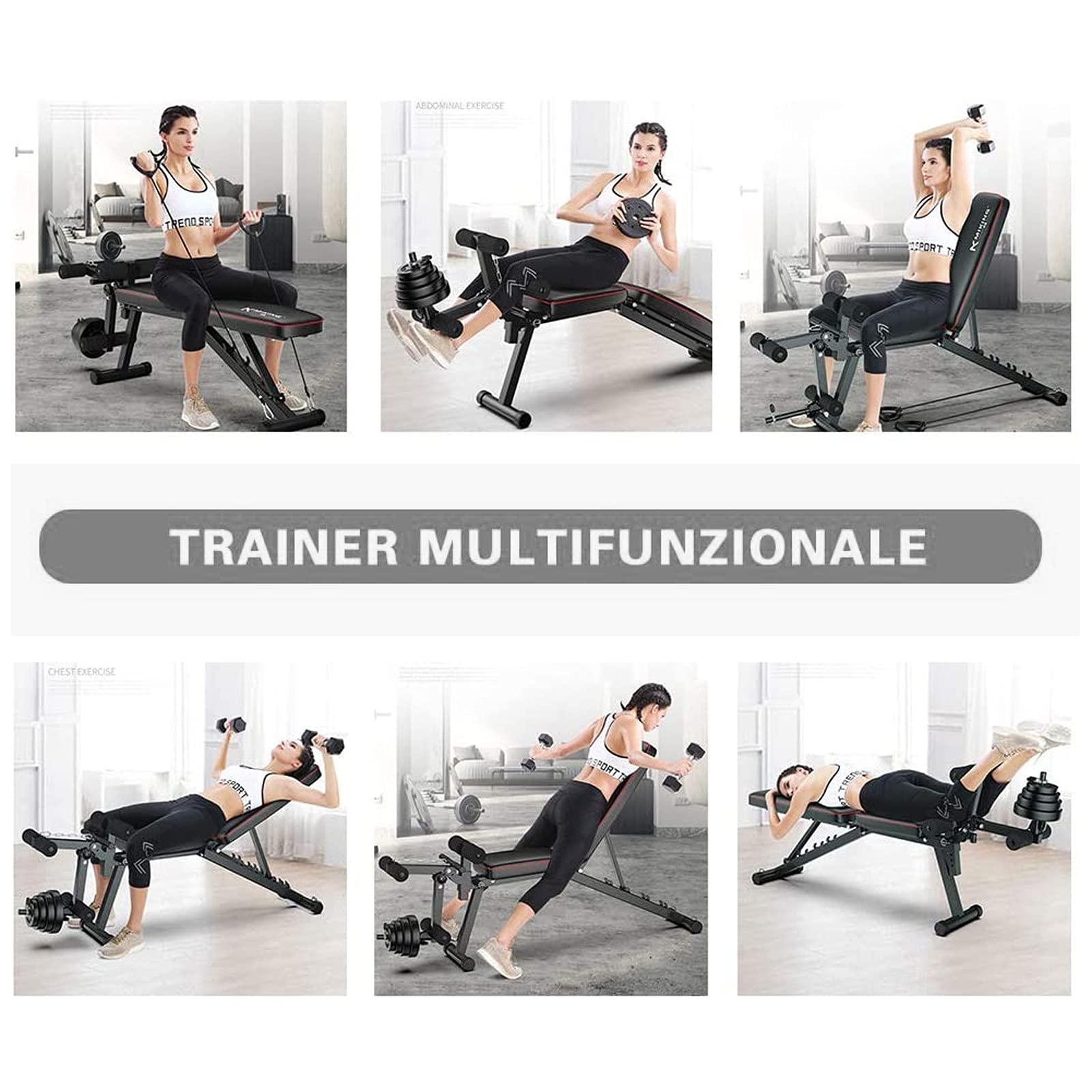 Banco Abdominales AB Ajustable Banco Musculación Plegable Inclinable con Extensión de la Pierna y la Pierna Curl, Banco de Pesas Carga 200kg