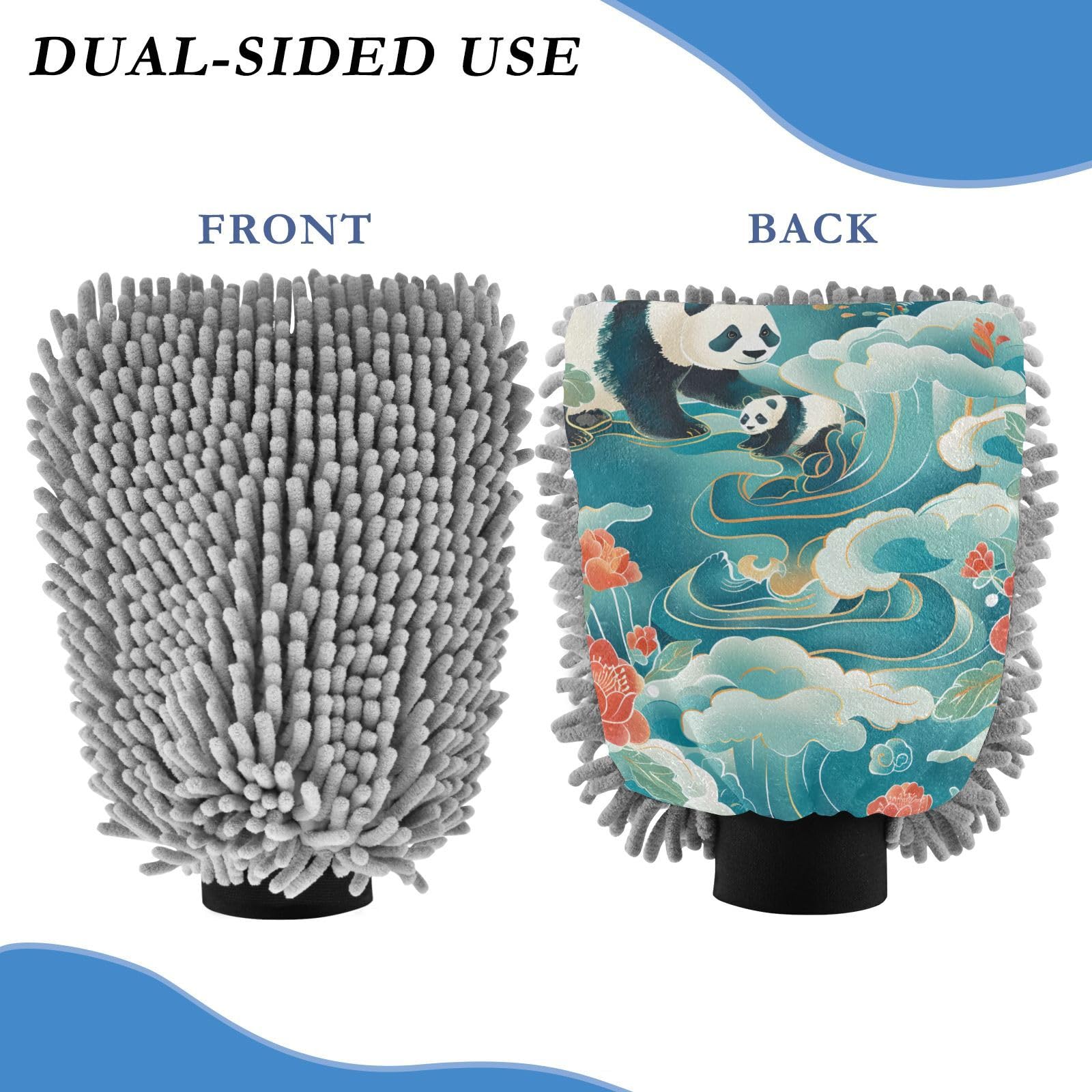 IOACIY Absorbent Microfiber Car Wash Drying Mitts, 2 Pack, Scratch-Free & Lint-Free, Rich Foam, Highly Absorbent, Double Sided, Wash Mitt Perfect for Car Washing, M, Panda (24)