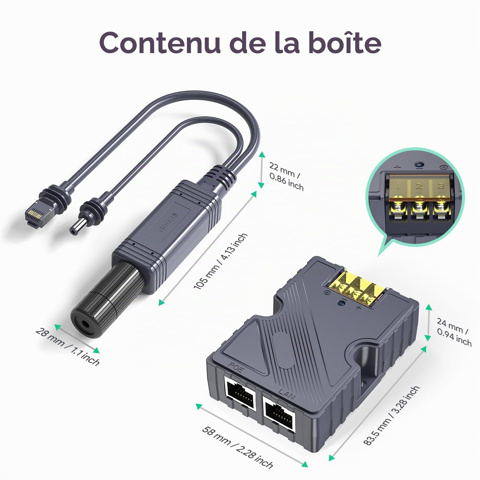 Splitter PoE pour Starlink Mini Kit d'alimentation 12 V SURVADV, 150 W DC 48 V/3 A, GigE passif avec protection ESD et adaptateur RJ45/DC pour Starlink Mini Dishy