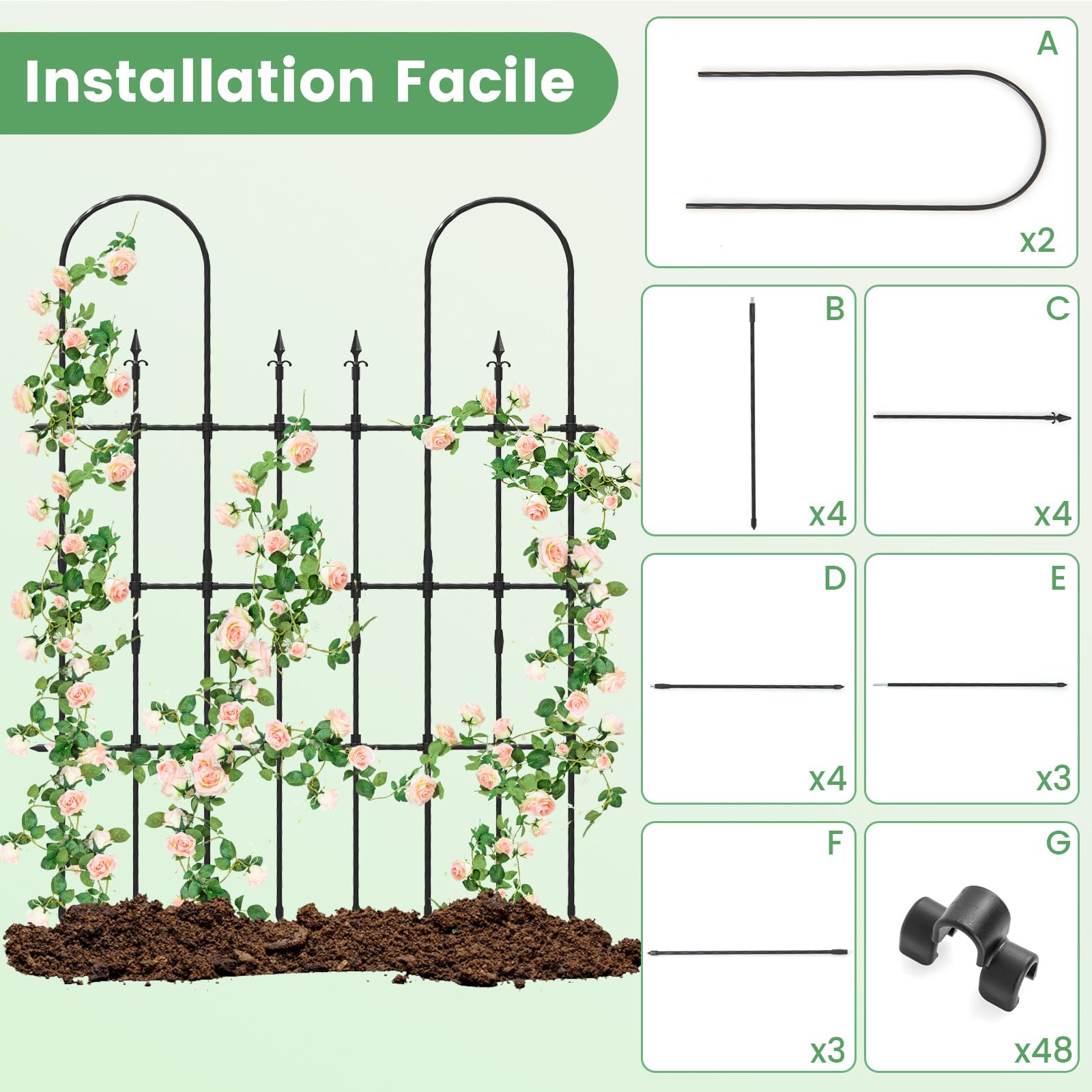 COSTWAY Treillis de Jardin pour Plantes Grimpantes 146 x 186 cm, Cadre de Support Extérieur en Métal Antirouille pour Lit de Jardin Surélevé, Clôture de Jardin Décorative pour Roses Tomates Lierre