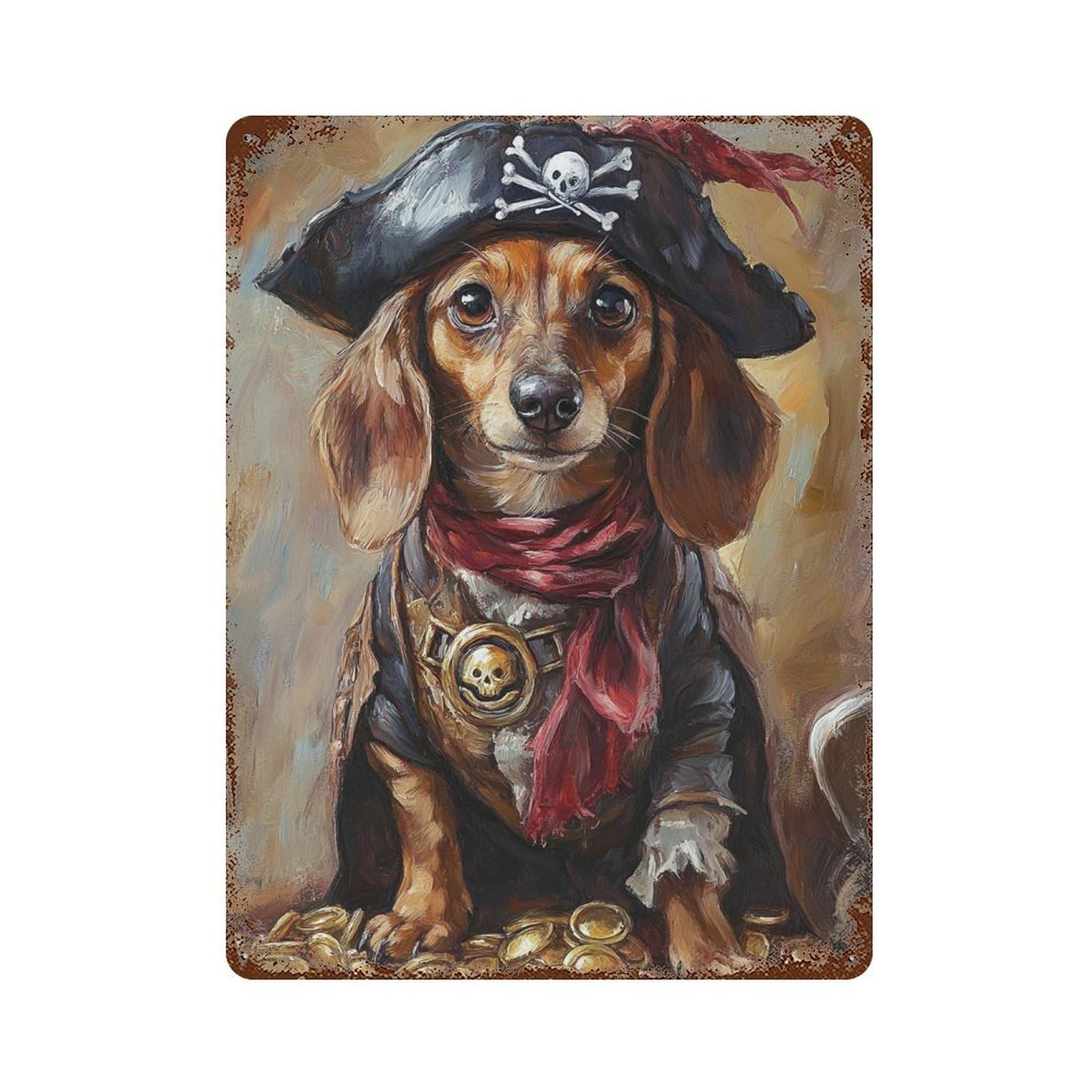 Pirate Dog Treasure Chest-37 Decorative Tin Sign 15.7"x11.8", Vintage Wall Decor for Garage, Pub Or Kitchen