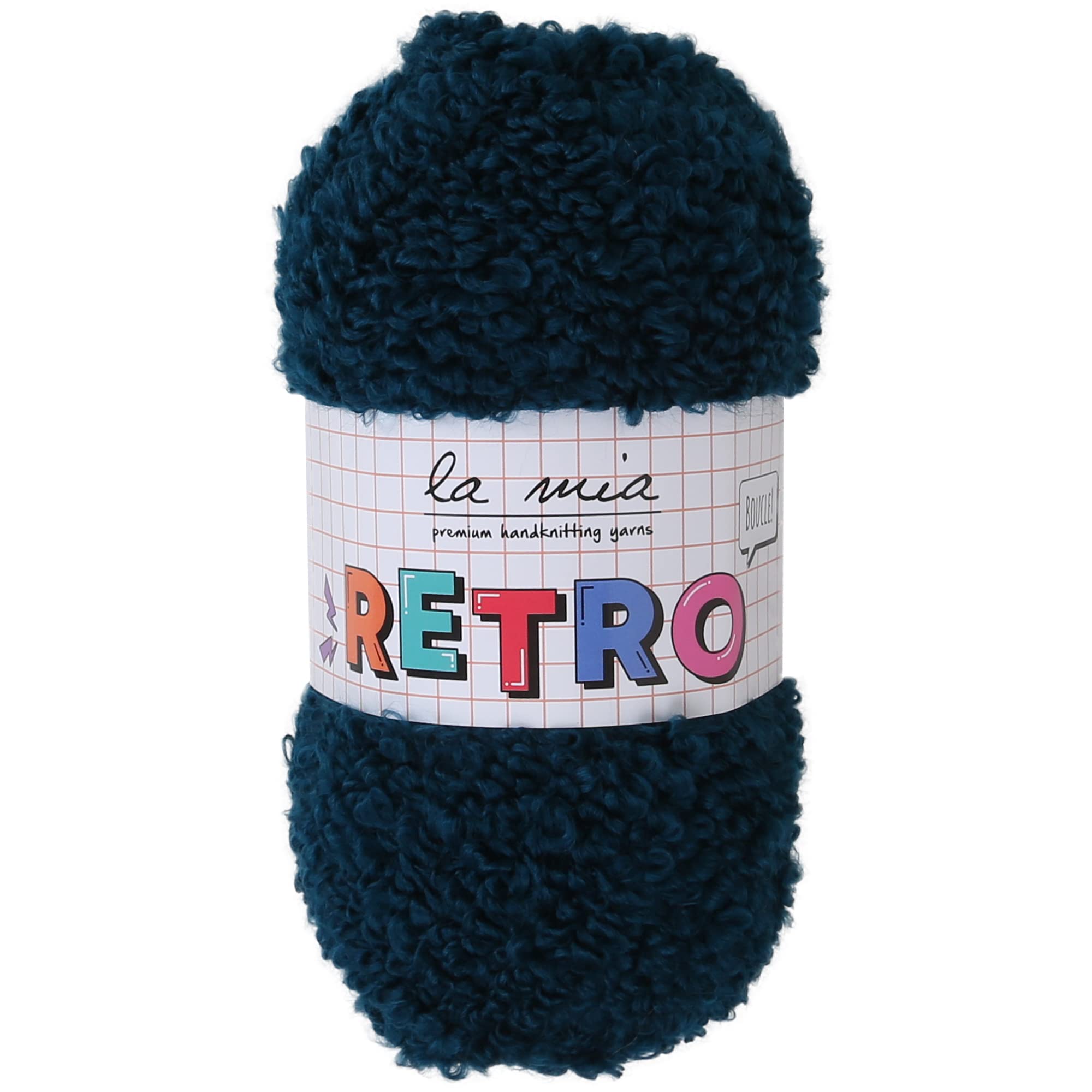 1 Skein La Mia Retro Fluffy Curly Yarn for Knitting and Crocheting, 80% Acrylic, 100 gr (3.5 oz) / 100 m (109 Yards), Petrol Blue - LM5206