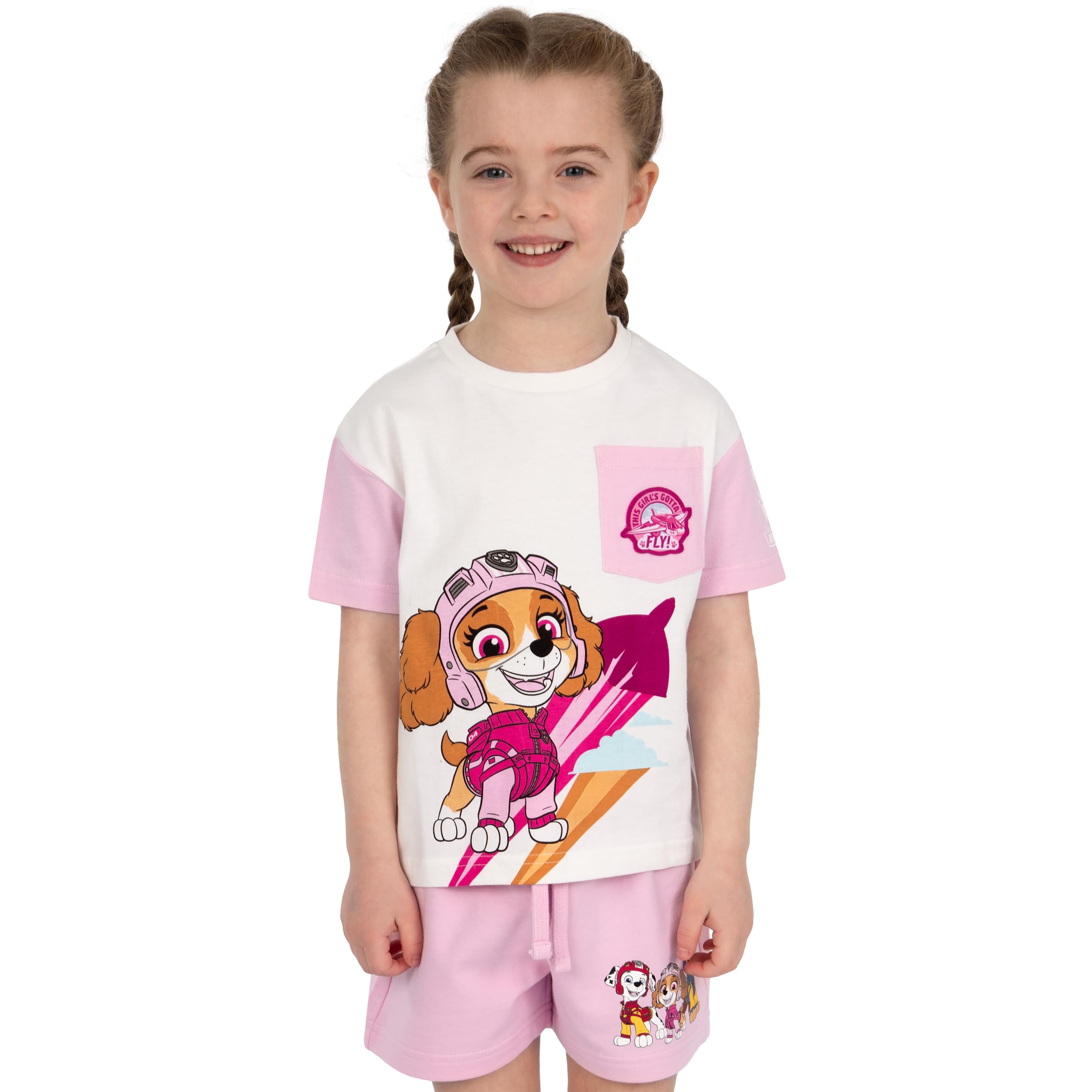 PAW Patrol T-Shirt I Szorty Dla Dziewczynek | Ubranka Skye Dla Dzieci | Bawełniany T-Shirt Skye I Szorty Dla Dziewczynek