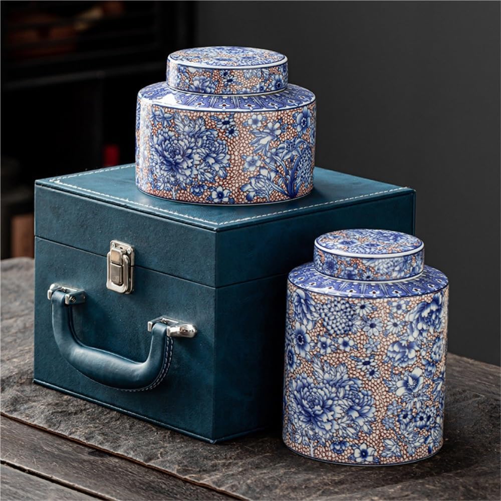 Set Da Tè Contenitore for la conservazione del tè Barattolo in ceramica Barattolo sigillato Retro Set da tè in porcellana blu e bianca Barattolo singolo/bicchiere doppio Set di scatole regalo Barattol