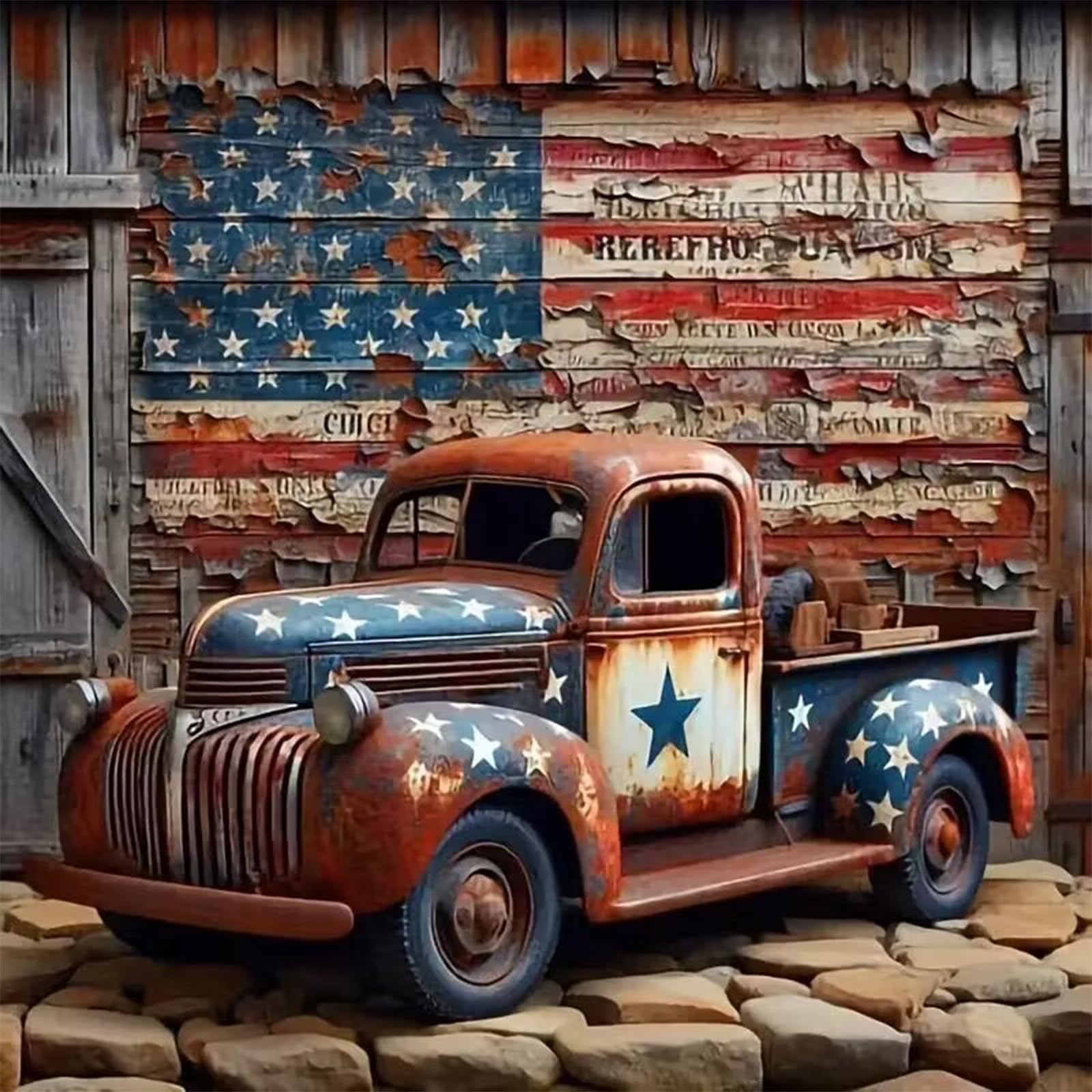 CHWGLFGG 5D Truck Diamond Art Kits for Adults Beginners,DIY Full Round Drill Diamond Painting Kits American Flag, Paint by Diamonds Dot Gem Art Crystal Easy,Home Wall Decor 13.7X 13.7Inch