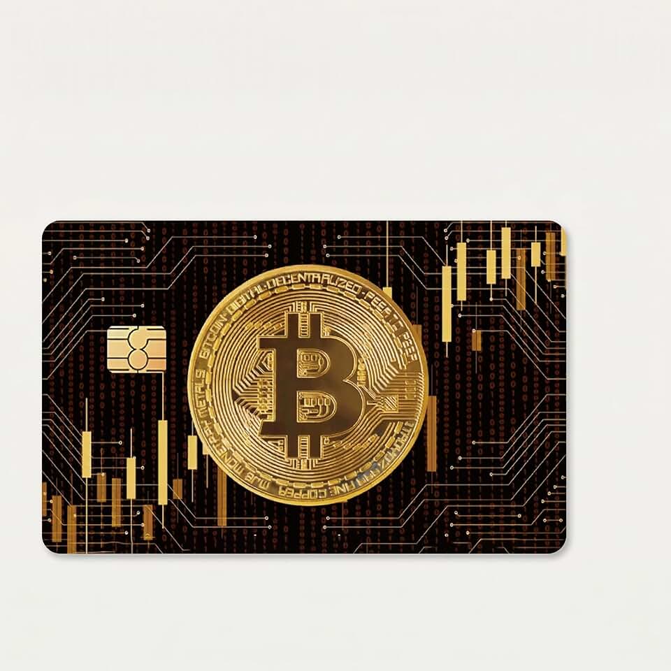 Credit Card Sticker, Circuit Board Pattern Golden Coin Payment Skin PVC Waterproof Sticker Cover, Crypto Money Decals Ultra-Thin Surface Protector for Debit Cards and Crypto Fans