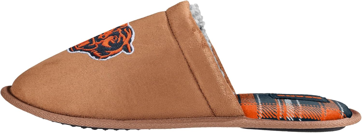 FOCO Men's NFL Team Logo Flannel Lined Faux Suede Brown Scuff Slippers - Image 2