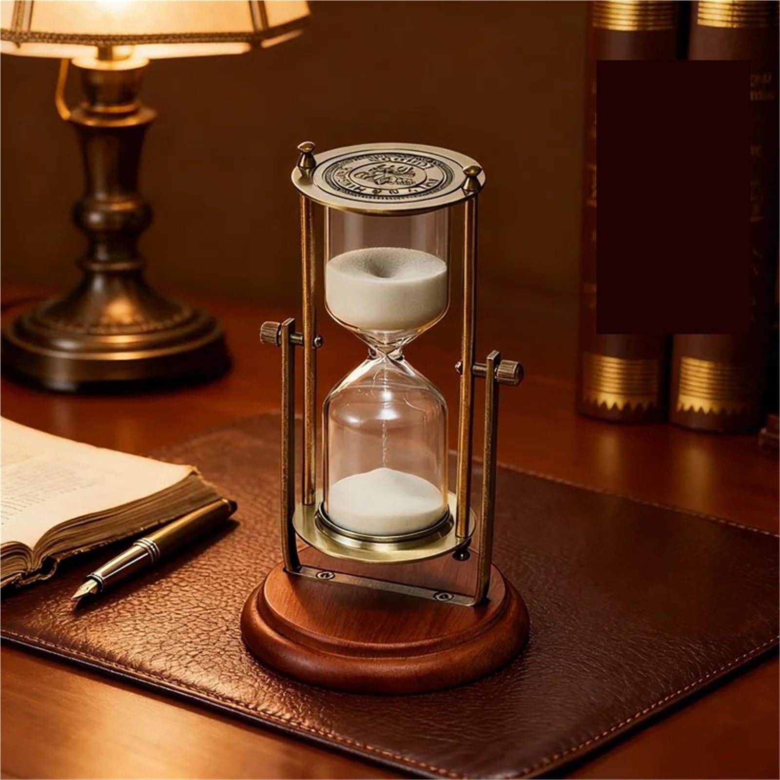 Decoración del hogar y el jardín Corona giratoria Reloj de Arena Temporizador Adornos Vidrio Creativo Arenas movedizas Tiempo Metal Pequeño para Cocina, Estudio(Brown,15min)