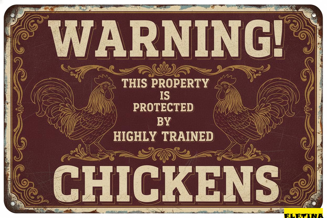 Personalized Sign for Man Cave Property Protected By Chickens Metal 8x12in Farm Humor Plaque Chicken Coop Wall Decor Poultry Owner Gift Private Decorative