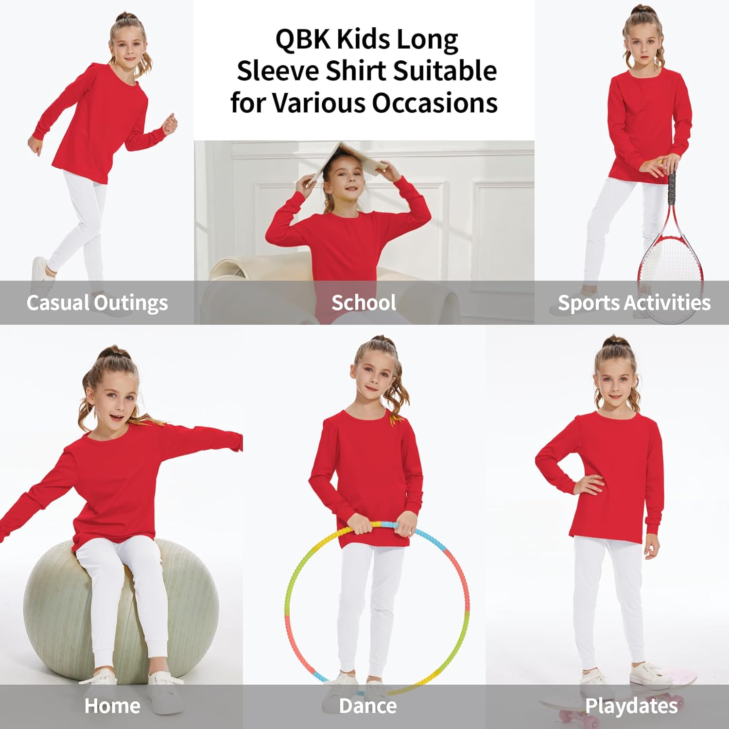 3T 4T 5T to 12 Years Girls Long Sleeve Shirts Kids Cotton T-Shirt Toddler Basic Crew Neck Top - Image 2