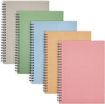 5 Pack 6x8 inch Spiral Journals, Small Notebooks Bulk with 120 Lined Pages for Work, Students, School, Writing 5 Colors Kraft Paper Covers
