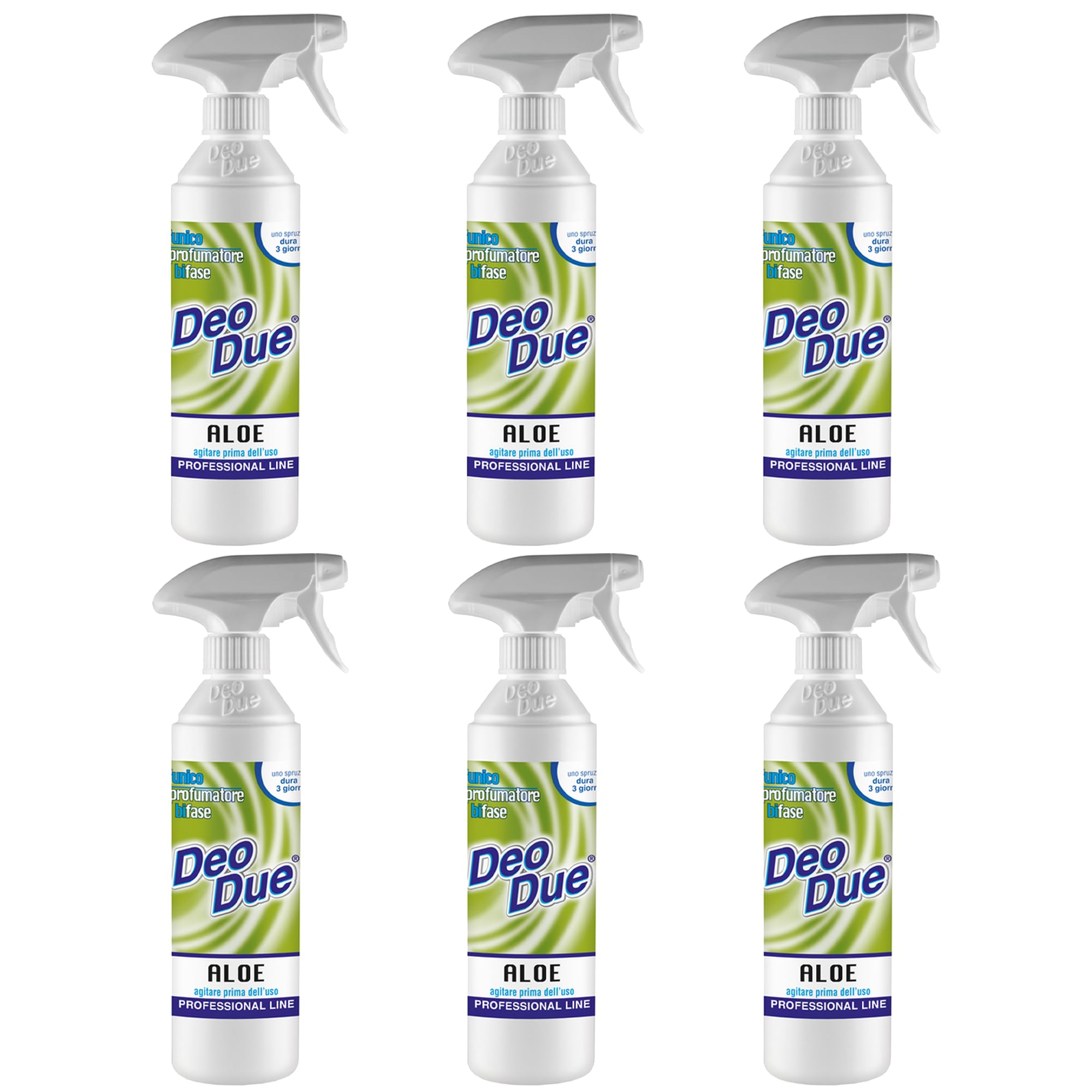 Cubex Professional |Kit 6 Deo due Aloe, Profumatore Per Ambienti Bifase da 500 ML di Alta Qualità Per Interni, Esterni e Pulizie, Ideale per Tende, Tessuti e Ambienti Abitati da Animali Domestici
