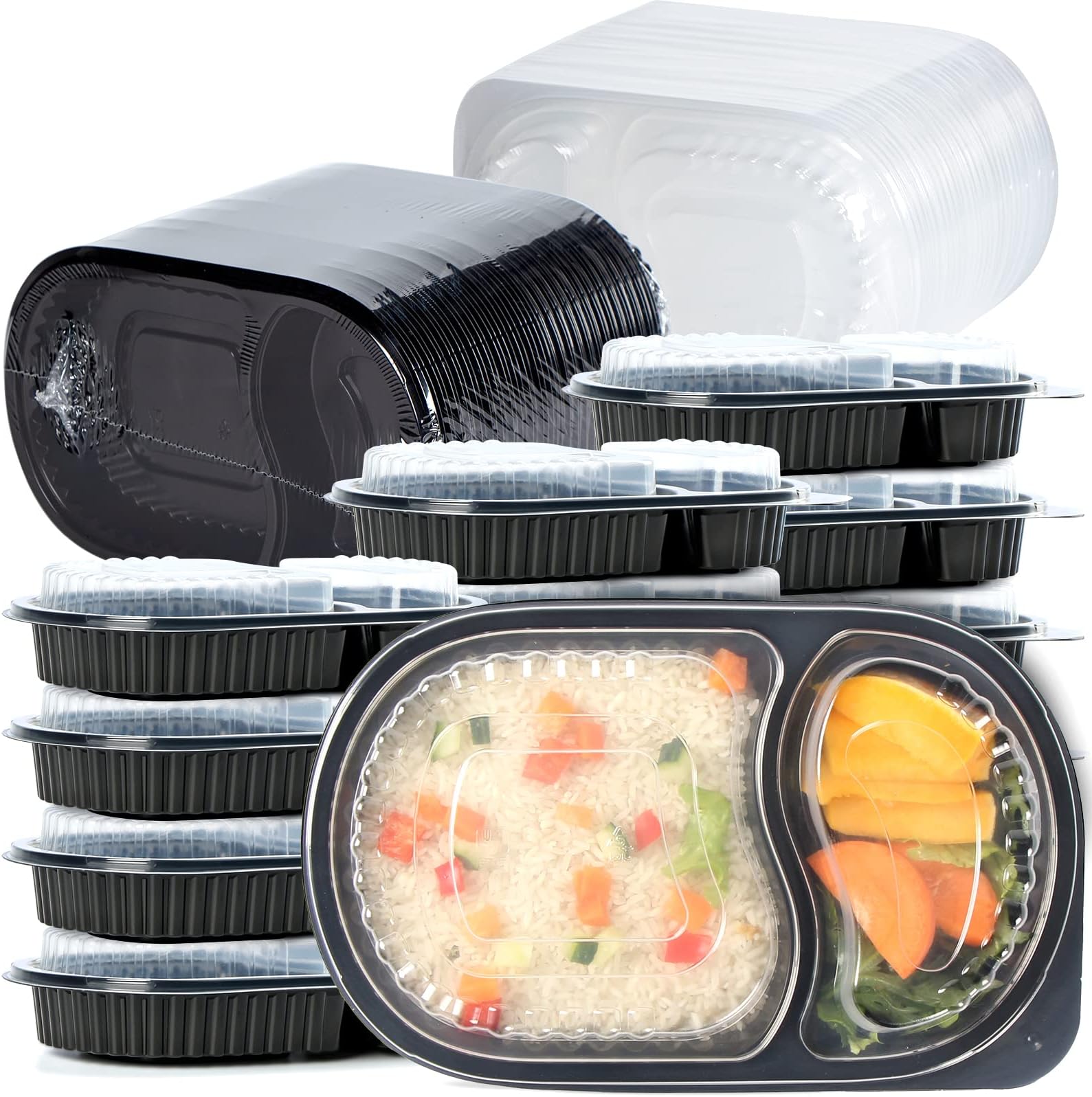 YANGRUI Meal Prep Container, Shrink Wrap 50 Pack 21 OZ Reusable Machine Washable Extra Thick BPA Free Take Out Containers Microwave Freezer Safe Leak Proof To Go Containers