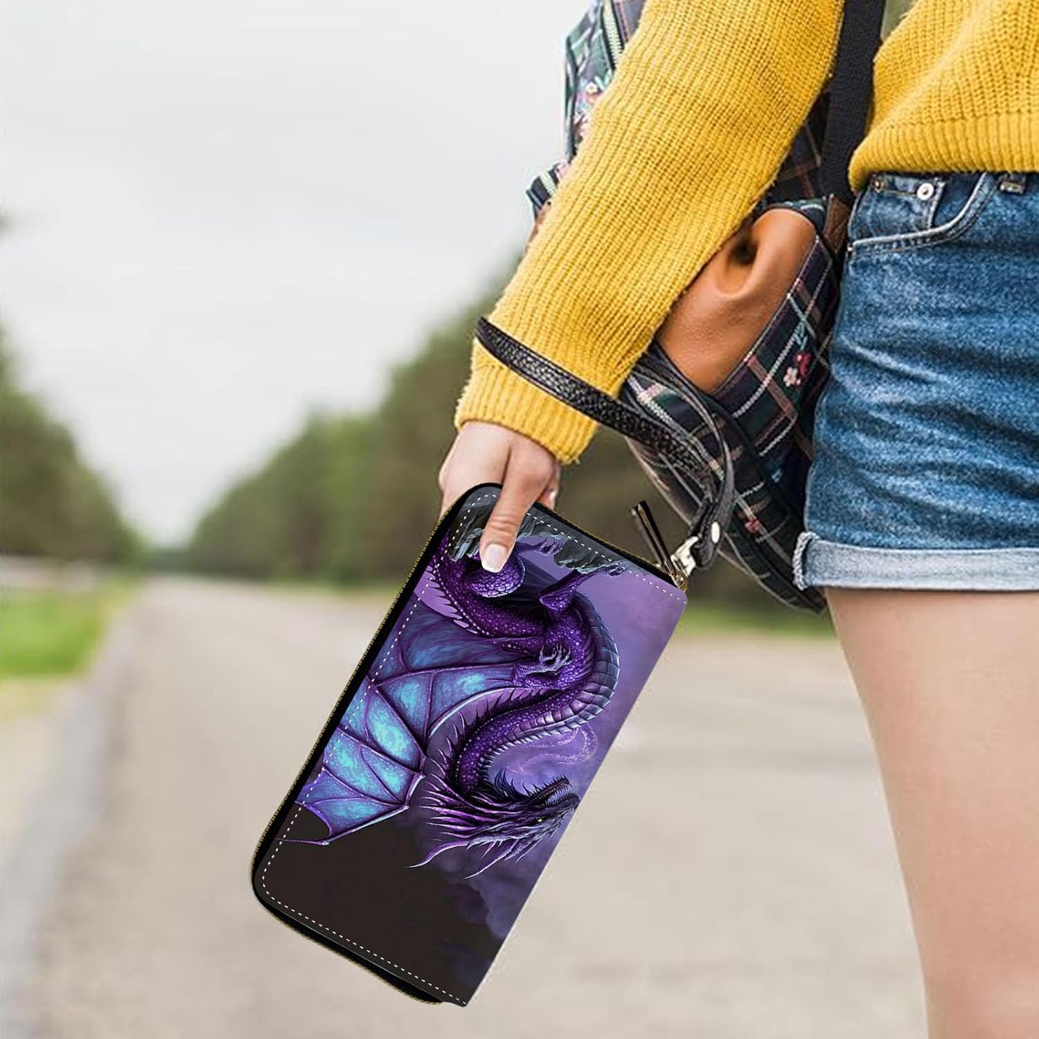 Womens Wallet, Large Capacity RFID Blocking PU Leather Wristlet Wallets for Women Ladies Men Credit Card Holder Zipper Wallet Phone Holder Clutch Travel Purse, Purple Dragon - Image 5