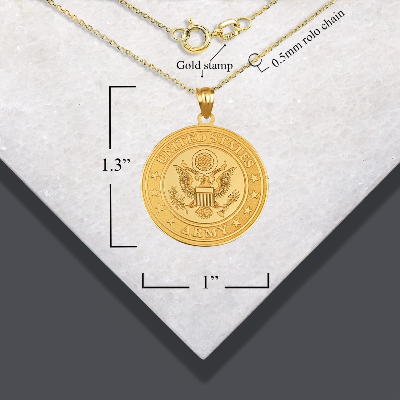 Claddagh Gold 14K US Army Debossed Coin Pendant Necklace Available in Yellow Rose and White Gold