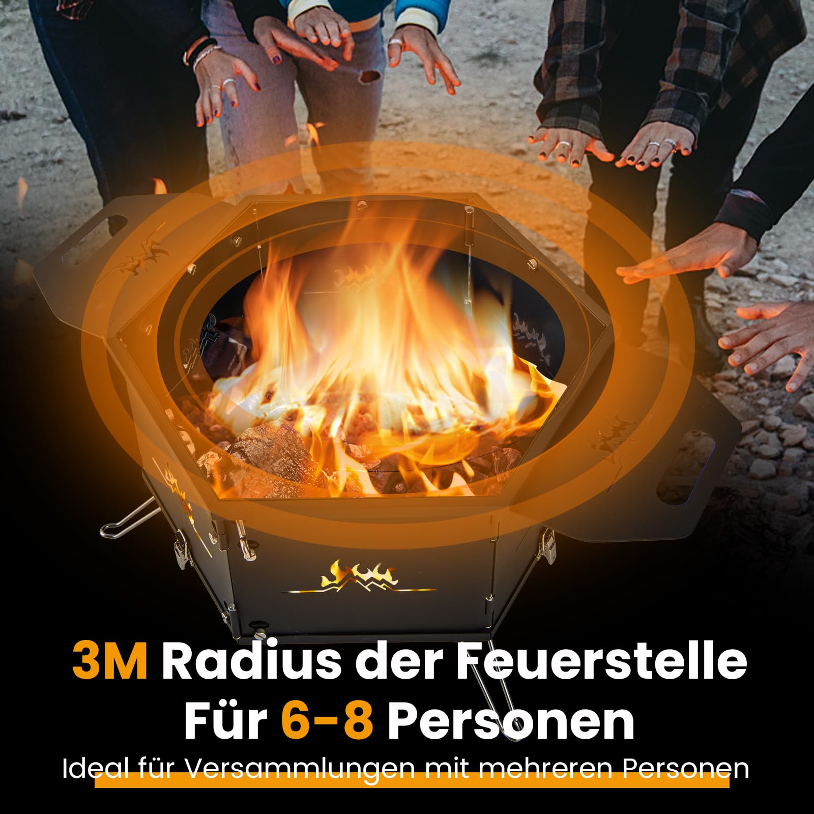 GYMAX 2 in 1 Holzkohlegrill klappbar & Feuerkorb, großer Campinggrill mit verstellbarem Grillrost & Lüftungslöchern, Grill zum Heizen & Grillen, Klappgrill für Partys, Camping & Picknicks