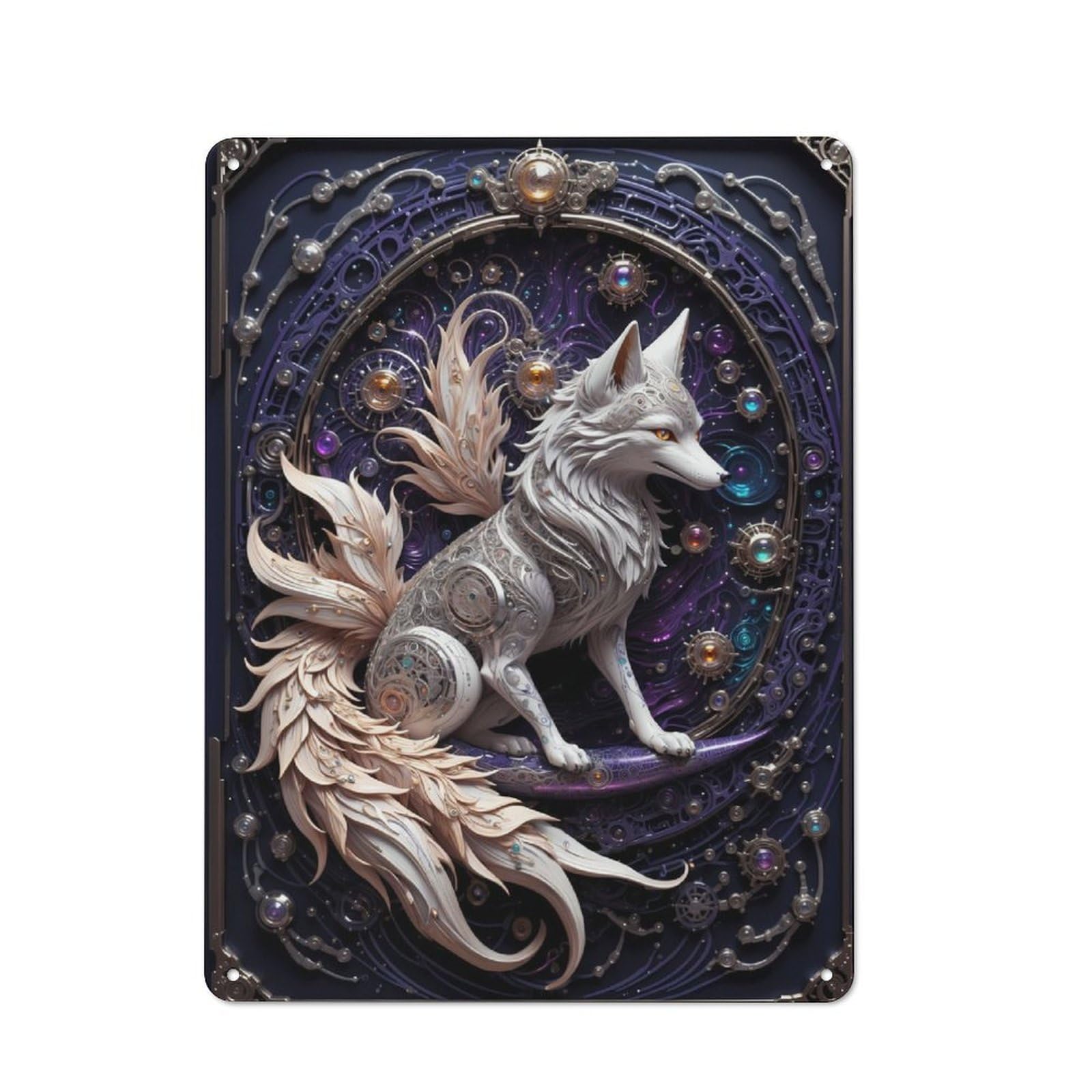 Junmoney Guardian Steampunk Fox For Living Room Or Hallway, Rustic Metal Sign 40X30cm, For Home Interiors, Feature Walls And Decorative Displays