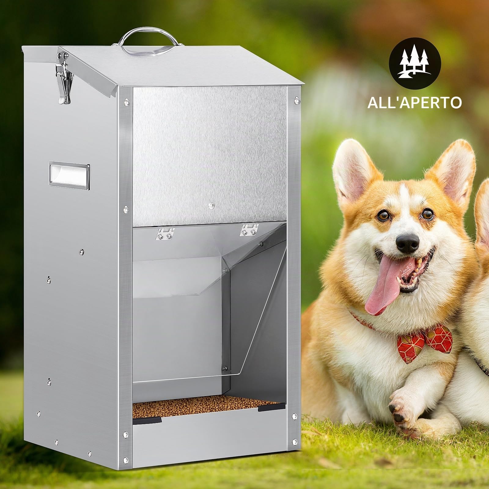 Mangiatoia Automatica per Cani, Mangiatoia per Cani All'Aperto a Gravità di Razza Grande 11Kg Grande Capacità in Acciaio Inox Mangiatoia Automatica a Gravità per Cucciolo, Gatti
