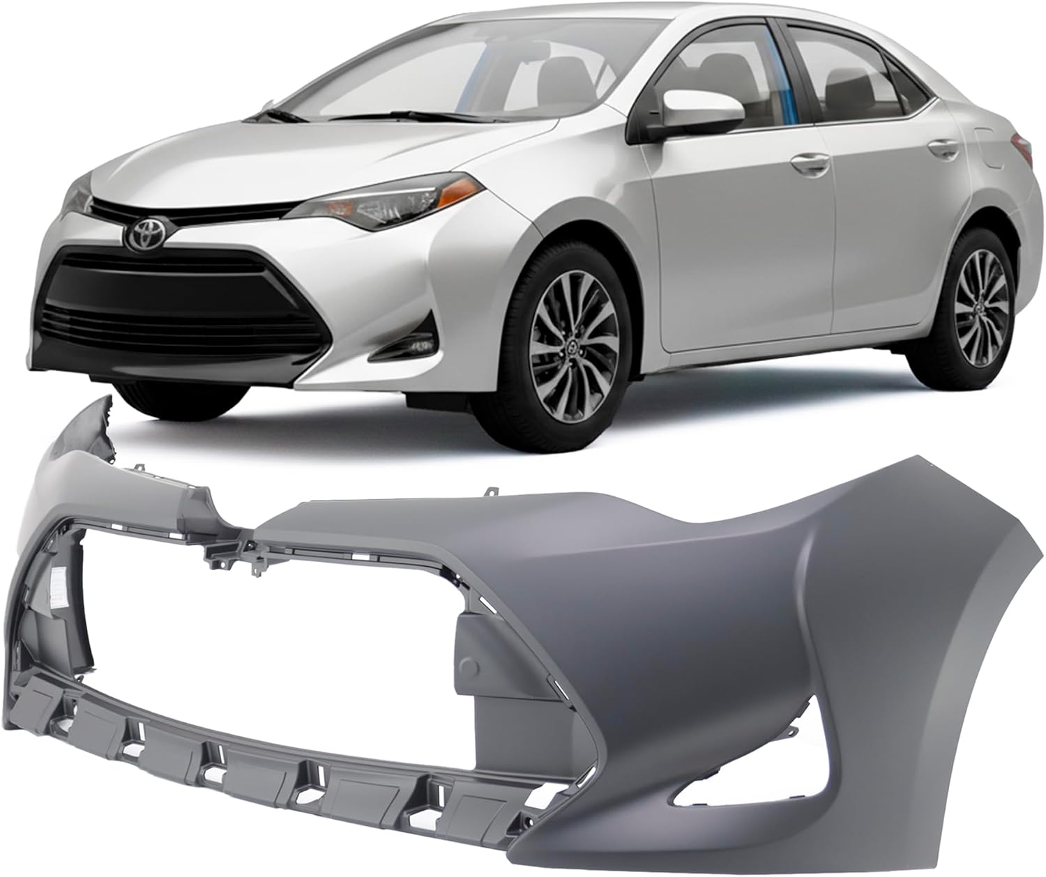 FitParts Front Bumper Cover Compatible With 2017-2019 Toyota Corolla L LE Eco XLE. New, Primed and Ready for Paint. W/O Mounting Brackets. 5211903907 TO1000423