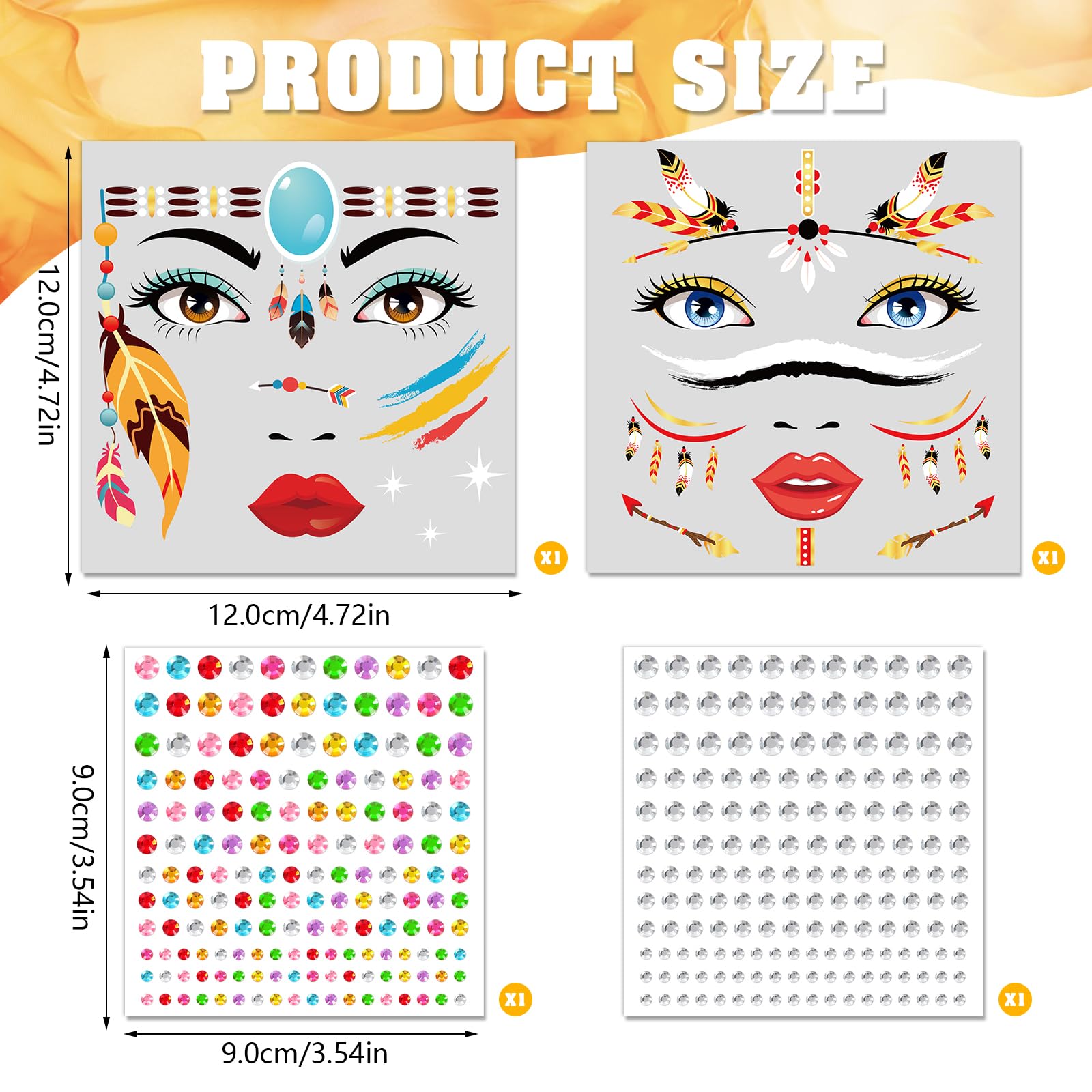 DPKOW Indian Face Tattoos, Indian Temporary Tattoos Stickers with Face Gems, Fake Tattoos for Indian dresses Accessories for Women - Image 2
