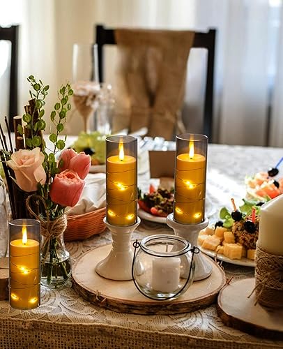 Miniatura 3 de ACROSS Juego de 3 velas parpadeantes sin llama con cadena de luz integrada, pilar de cera real 3D en forma de lágrima en forma de lágrima LED con