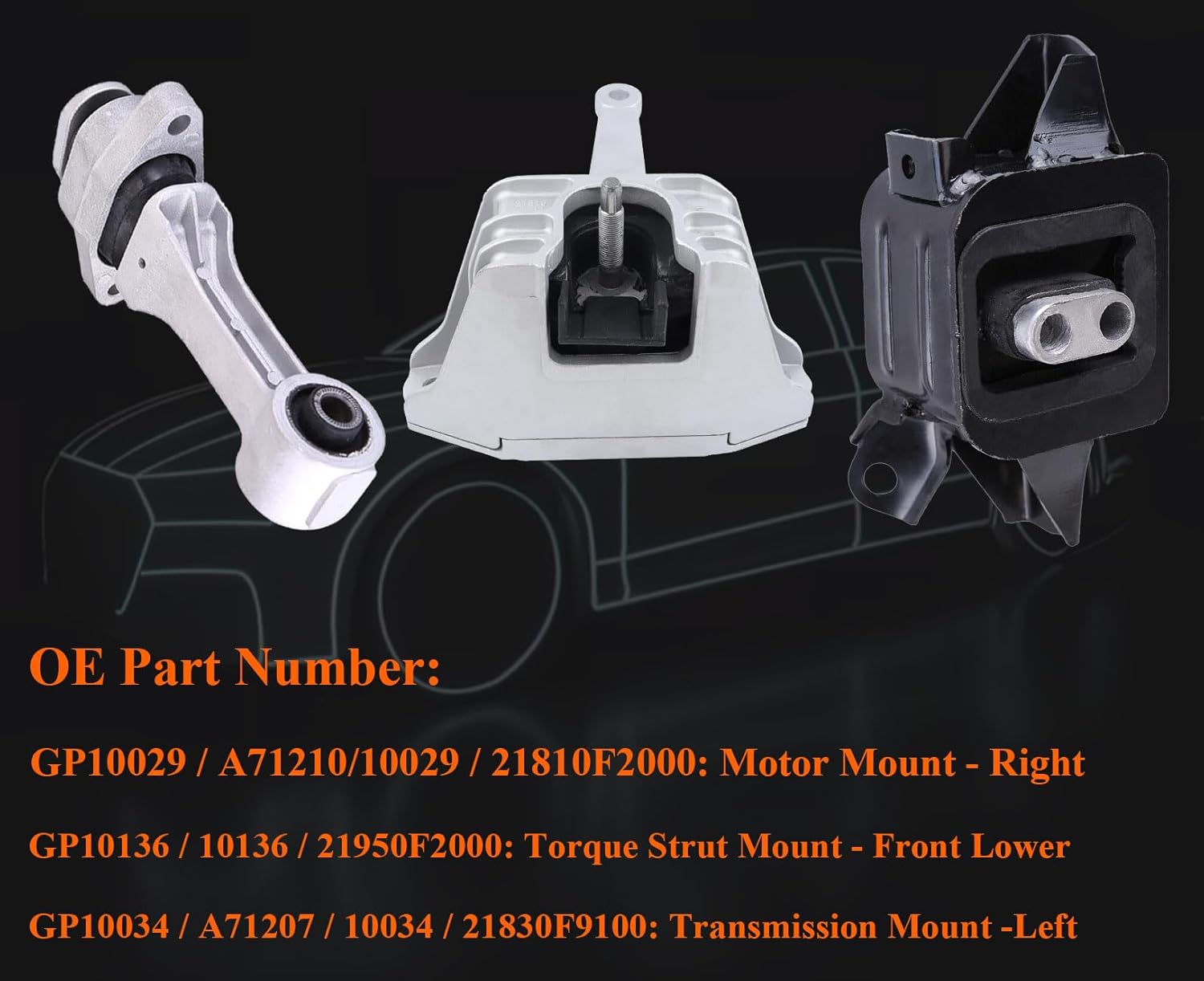 3PCS Engine Motor & Trans Mount Set Fit for 2017-2018 Hyundai Elantra 2.0L Automatic Transmission Motor Mount Replace OE# 21810F2000, 21950F2000, 21830F9100, A71210, GP10136 Engine Motor Mount Kit