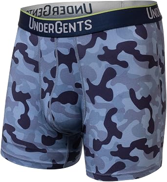 UnderGents Mens Boxer Brief Underwear. 4.5" Leg & Flyless Pouch for Ultra-Soft Cooling Mens Comfort BlueCamo size Small