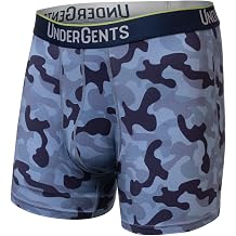 UnderGents Mens Boxer Brief Underwear. 4.5" Leg & Flyless Pouch for Ultra-Soft Cooling Mens Comfort BlueCamo size Small