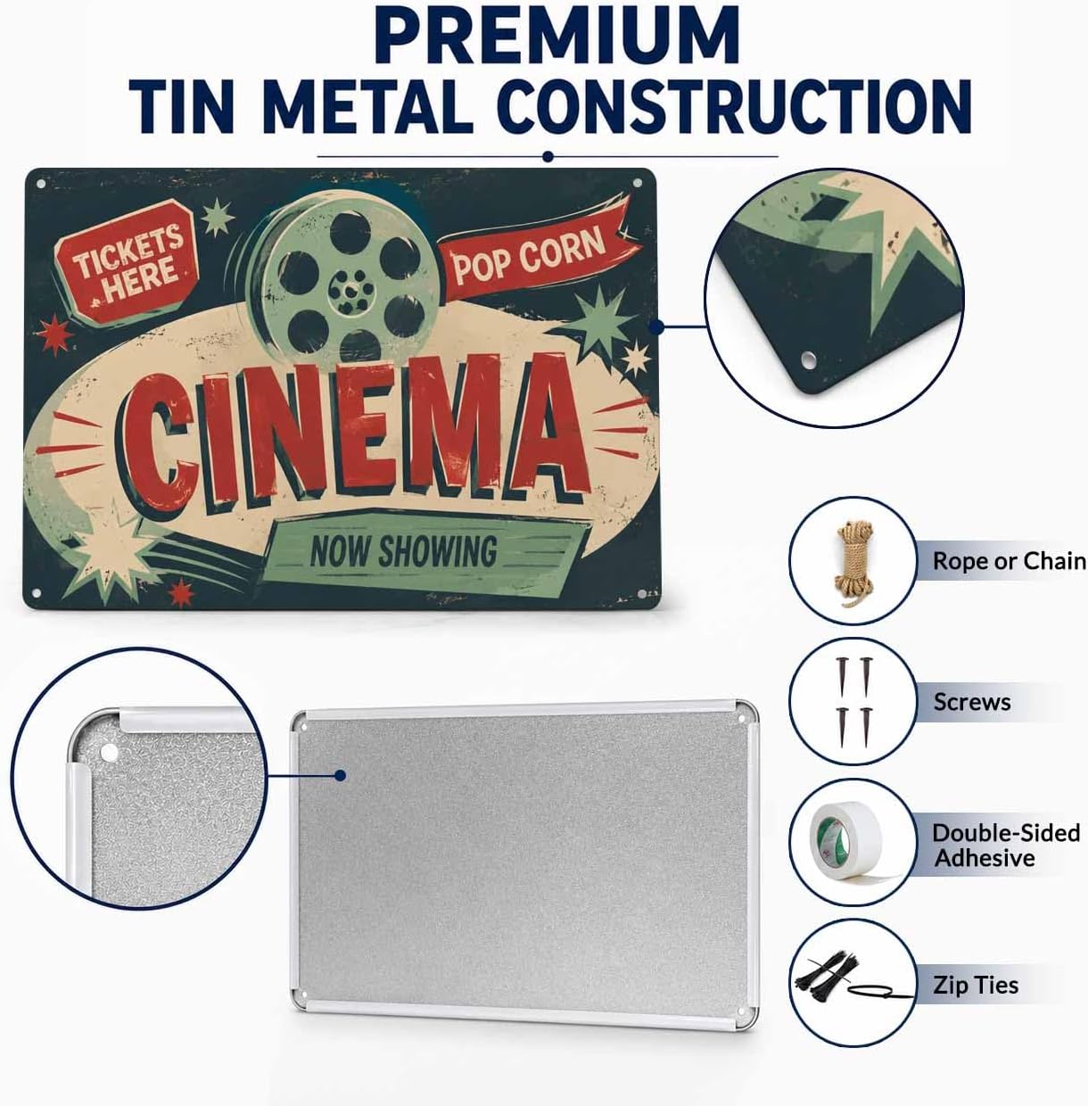 Movie Cinema Retro Shop Tin Sign 8x12 Inch Classic Metal Wall Artwork image 3
