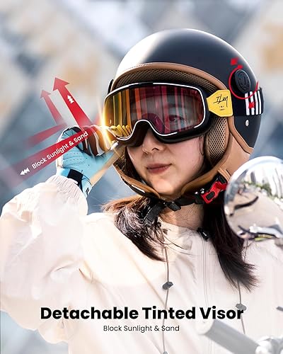 Miniatura 7 de ILM Casco de motocicleta de cara abierta 34 para mujeres y hombres, casco retro para ciclomotor, scooter, crucero, casco vintage, medio casco DOT