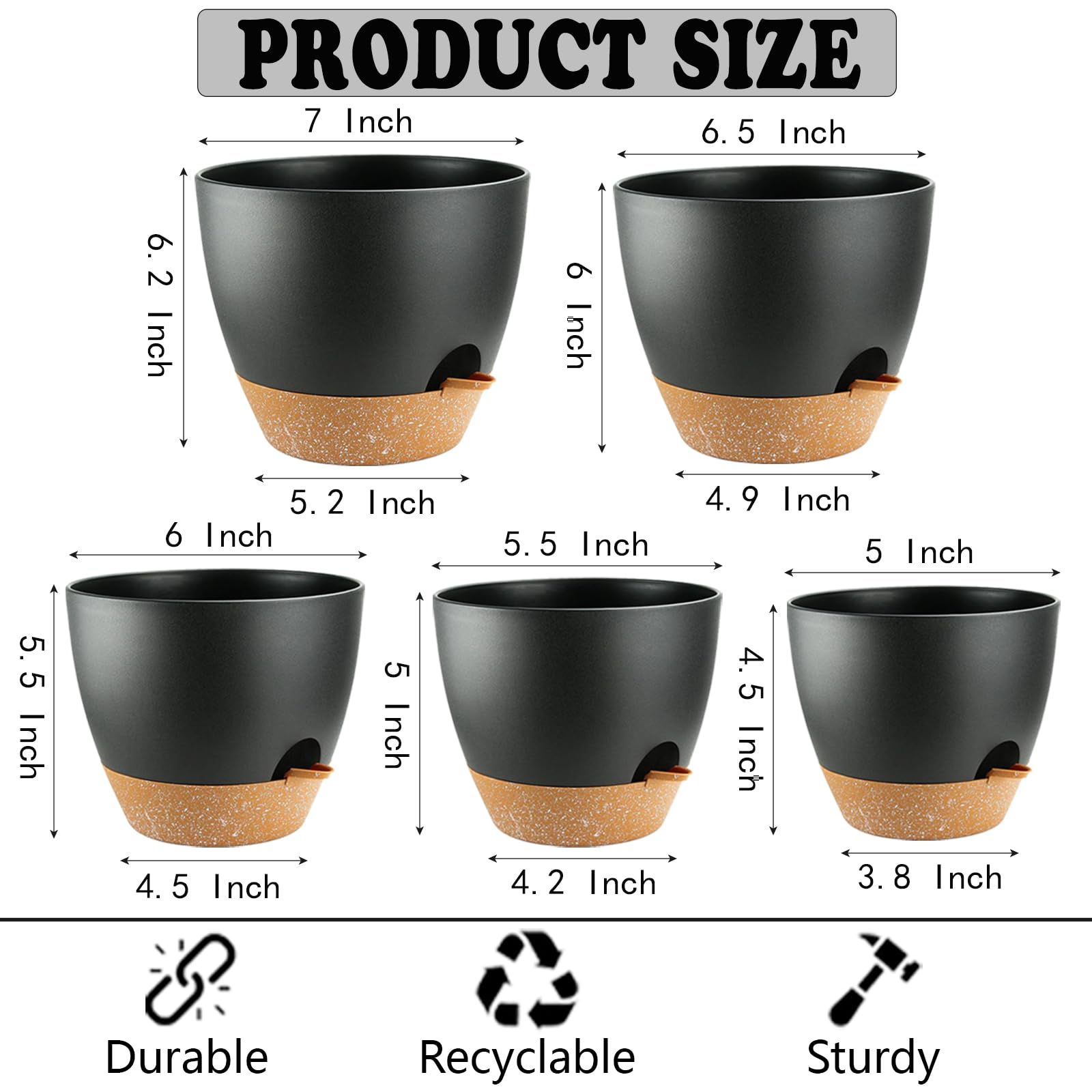 SE SUN-E Self Watering Plant Pot with Drainage Hole - Image 3