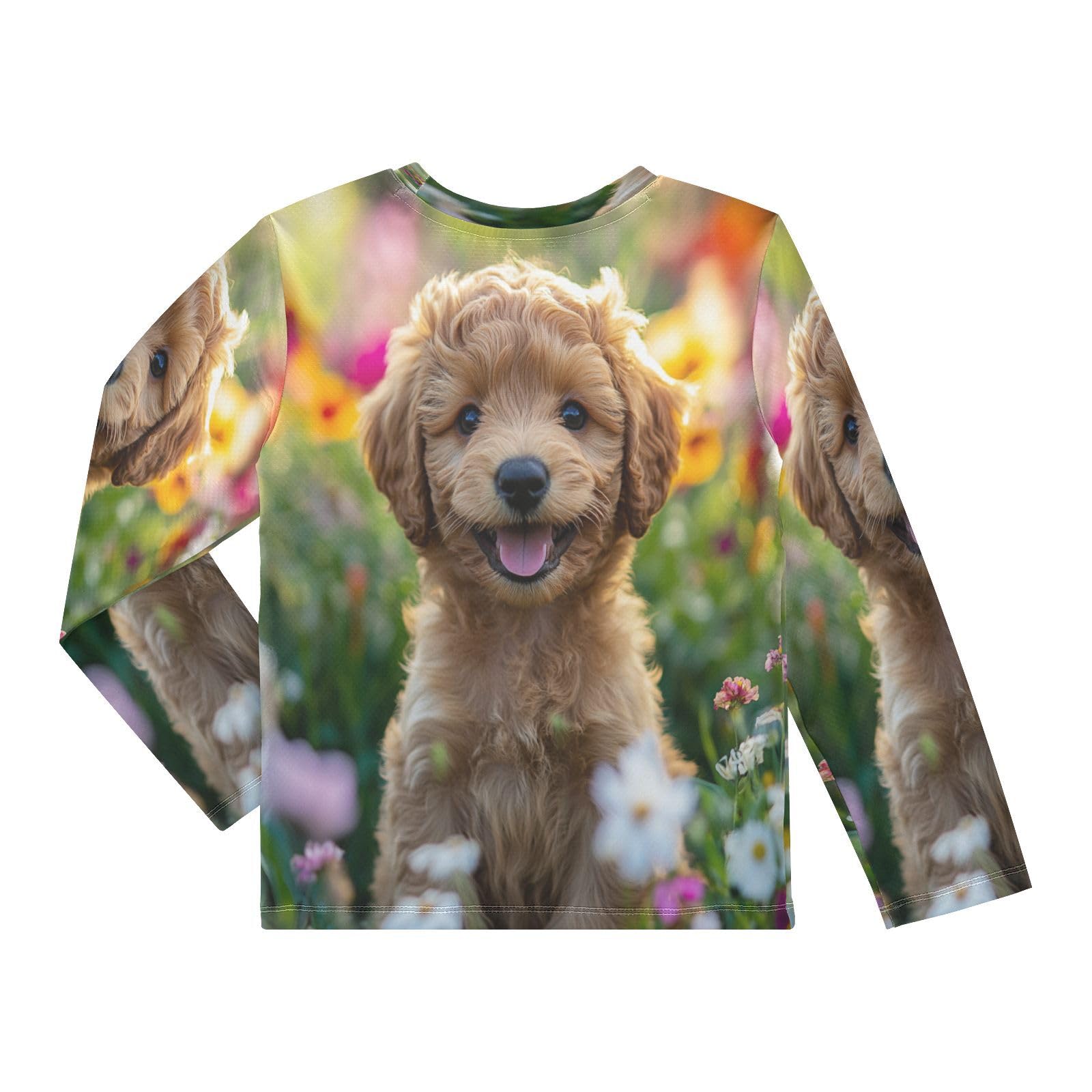 DOMIKING Golden Retriever Puppy Boys Long Sleeve Rashguard Shirt Kids Quick Dry Swim Shirt for Beach Pool Sport 11-12T